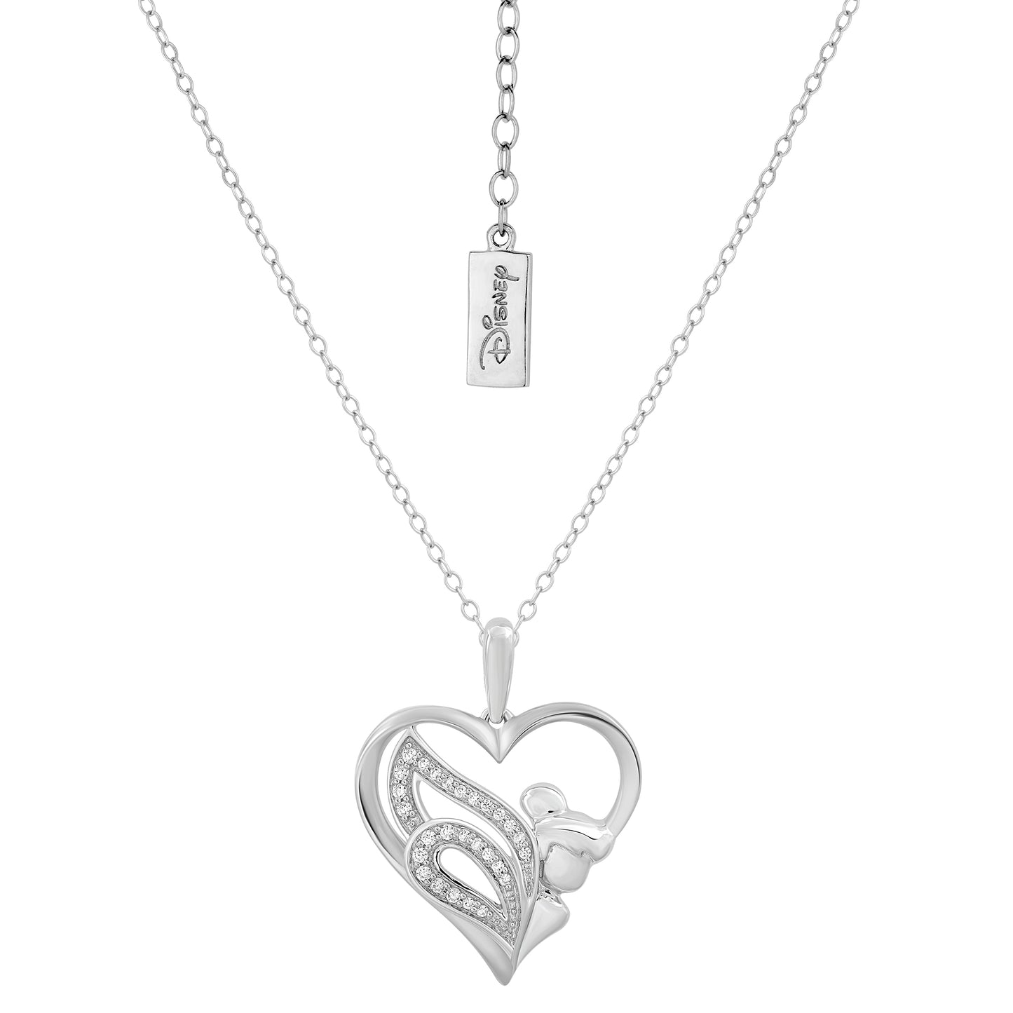Enchanted Disney Fine Jewelry Sterling Silver with 1/10 CTTW Diamonds Tinker Bell Heart Pendant Necklace