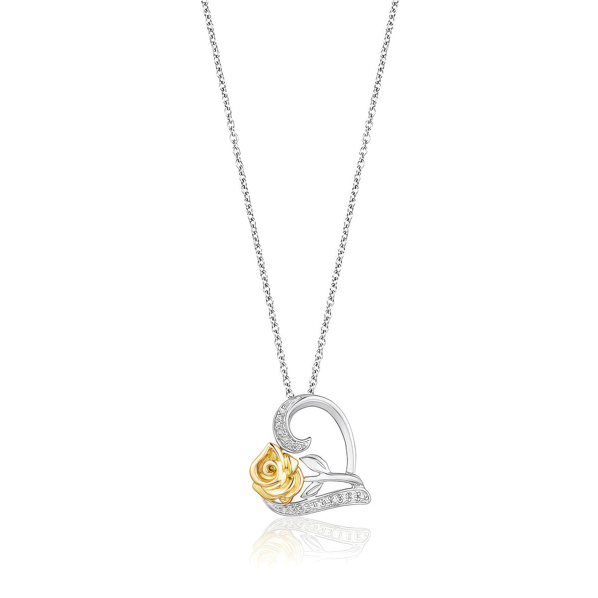 Enchanted Disney Fine Jewelry 14K Yellow Gold Over Sterling Silver 1/10 CTTW Disney's Belle Rose Pendant Necklace
