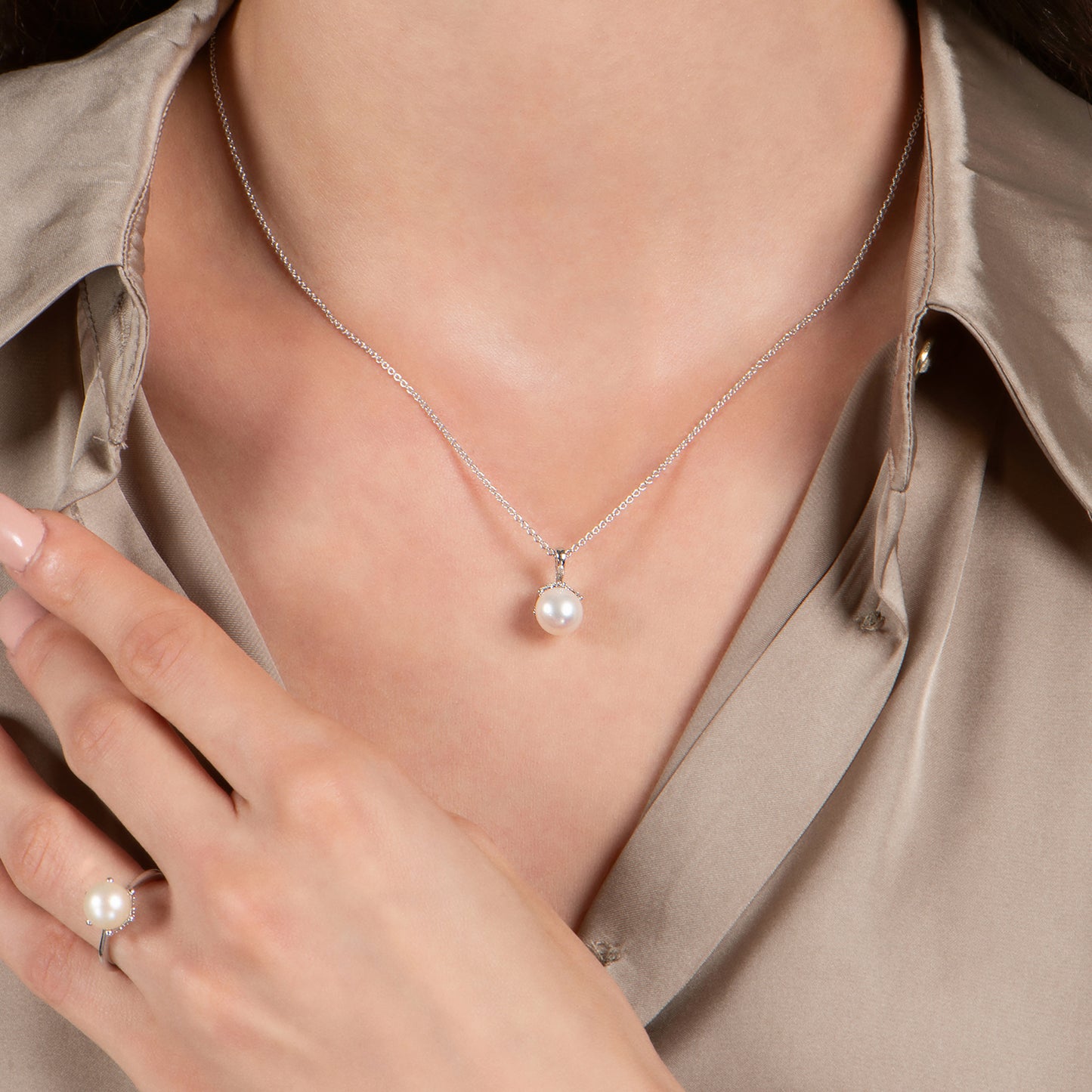 Enchanted Disney Fine Jewelry Sterling Silver with 1/10 CTTW Diamond and Pearl Ariel Pendant Necklace