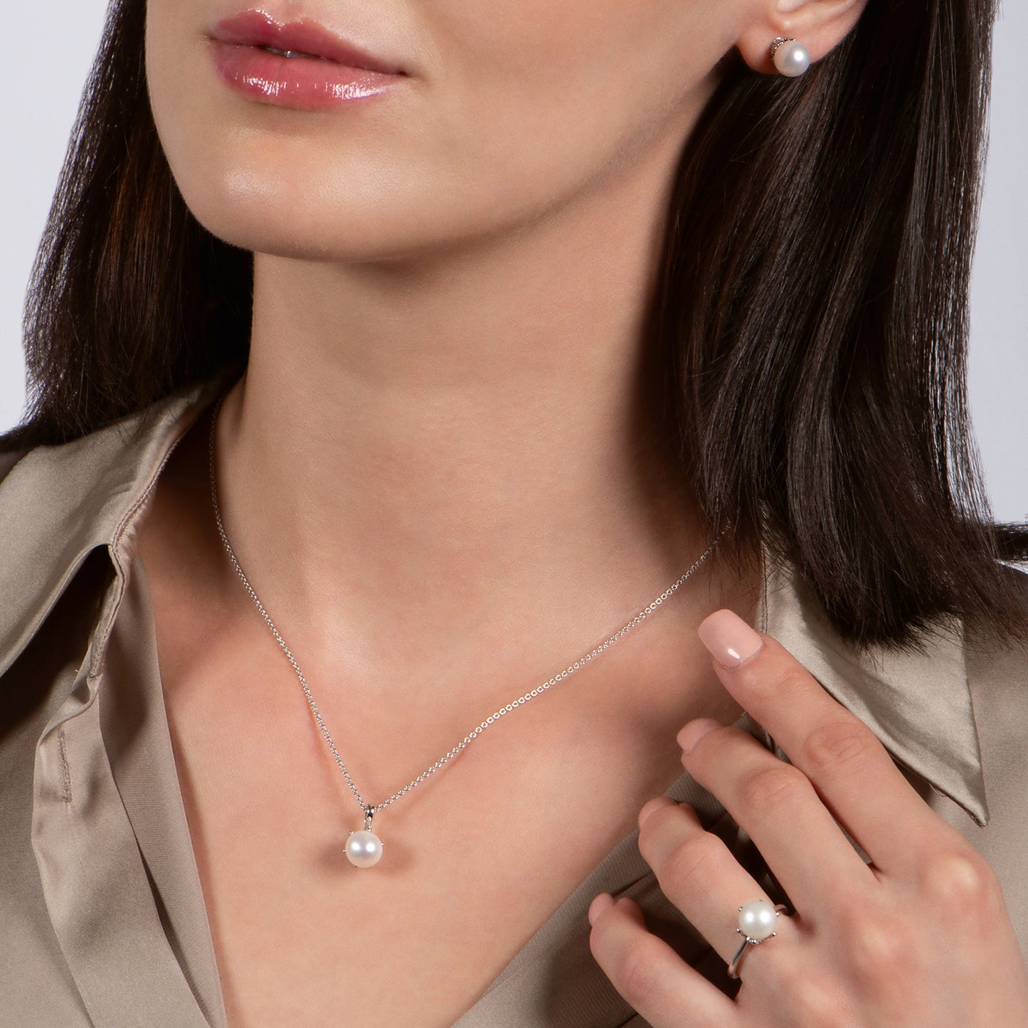 Enchanted Disney Fine Jewelry Sterling Silver with 1/10 CTTW Diamond and Pearl Ariel Pendant Necklace