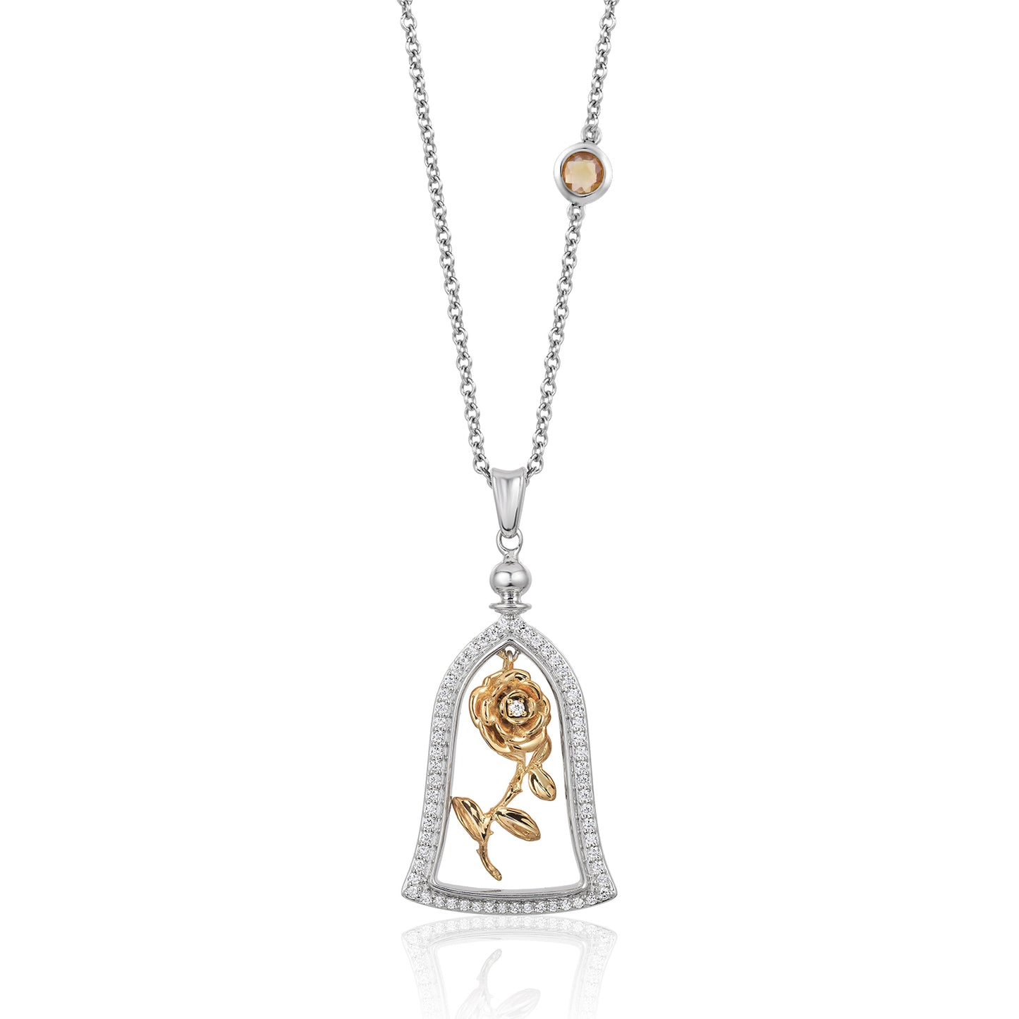 Enchanted Disney Fine Jewelry 10K Yellow Gold and Sterling Silver with 1/5 CTTW Diamond Belle Jar Pendant Necklace