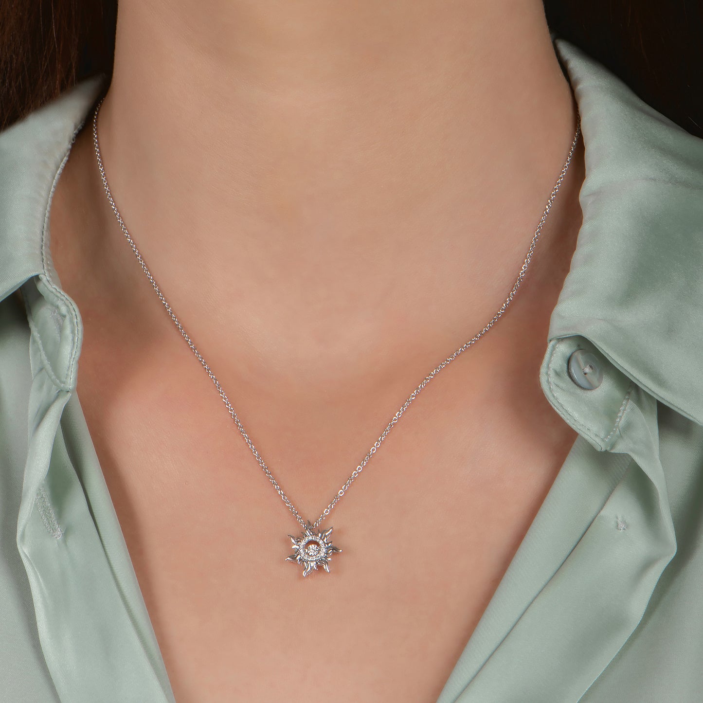 Enchanted Disney Fine Jewelry Sterling Silver with 1/20 CTTW Dancing Diamonds Rapunzel Pendant Necklace