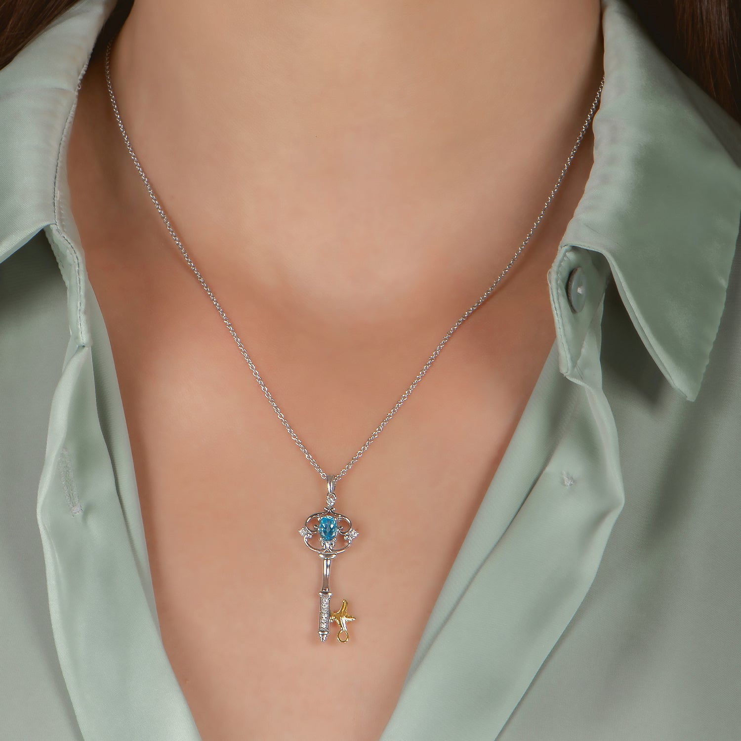 Disney Jasmine Inspired Diamond Swiss Blue Topaz Pendant Necklace