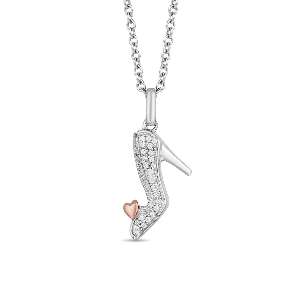 Enchanted Disney Fine Jewelry Sterling Silver and 10K Rose Gold with 1/10 CTTW Diamonds Cinderella Necklace