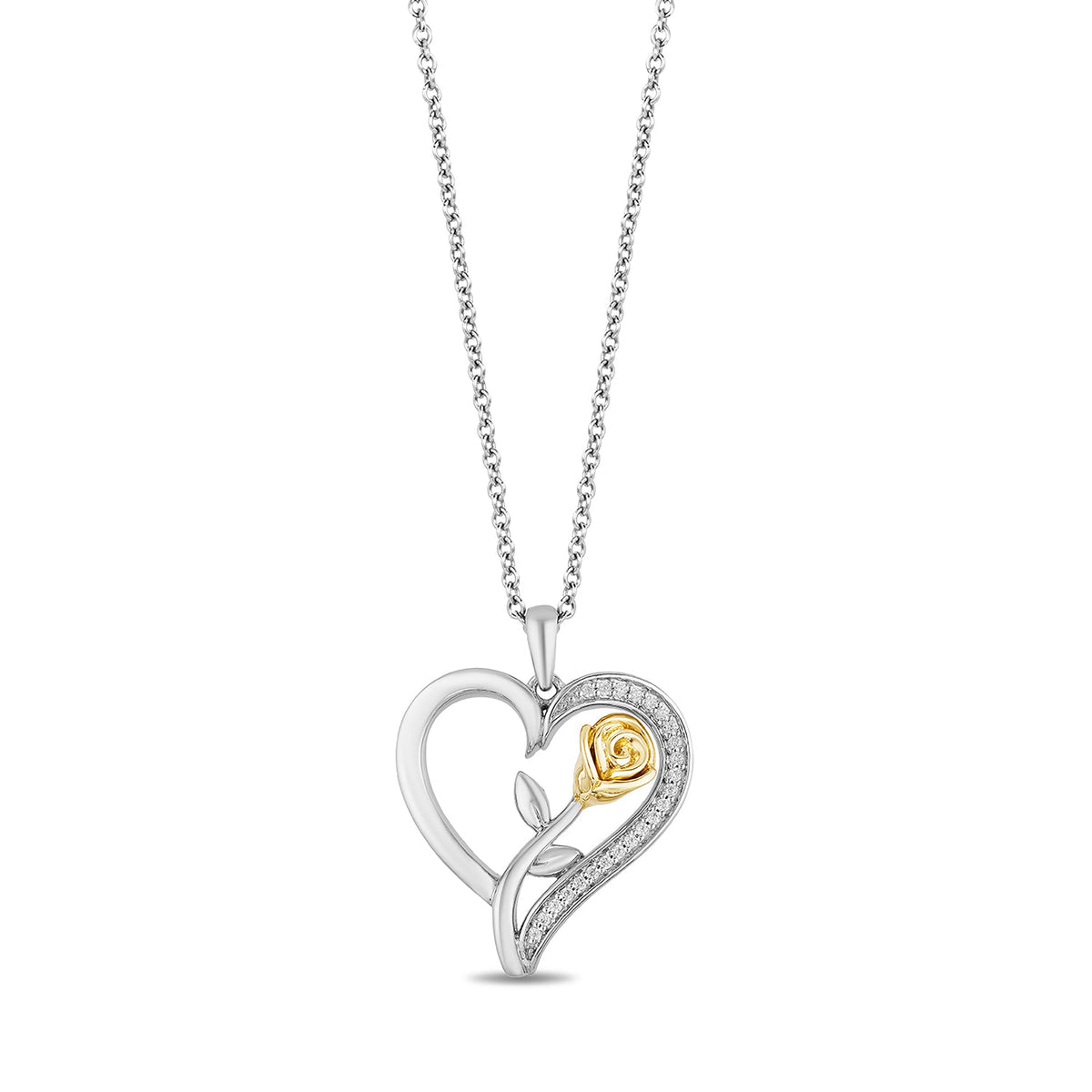 Enchanted Disney Fine Jewelry 14K Yellow Gold over Sterling Silver with 1/10 CTTW Disney's Belle Rose Fashion Pendant Necklace