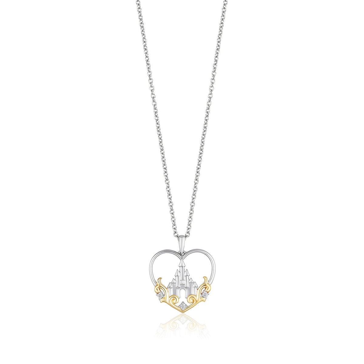 Enchanted Disney Fine Jewelry 14K Yellow Gold Over Sterling Silver with 1/20 CTTW Diamond Disney's Majestic Princess Castle Pendant Necklace