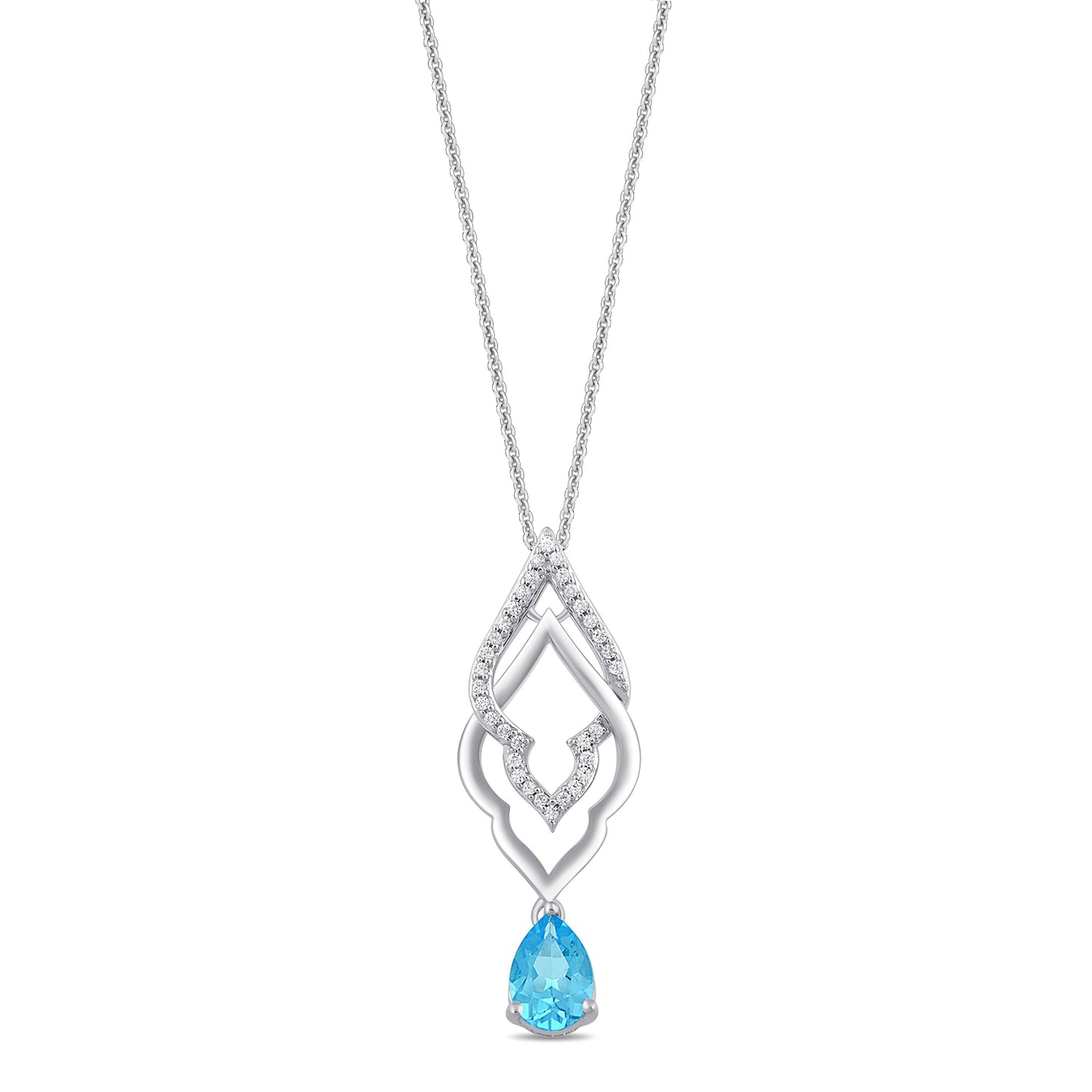 Enchanted Disney Fine Jewelry Sterling Silver with 1/10 CTTW Diamond and Swiss Blue Topaz Jasmine Pendant Necklace