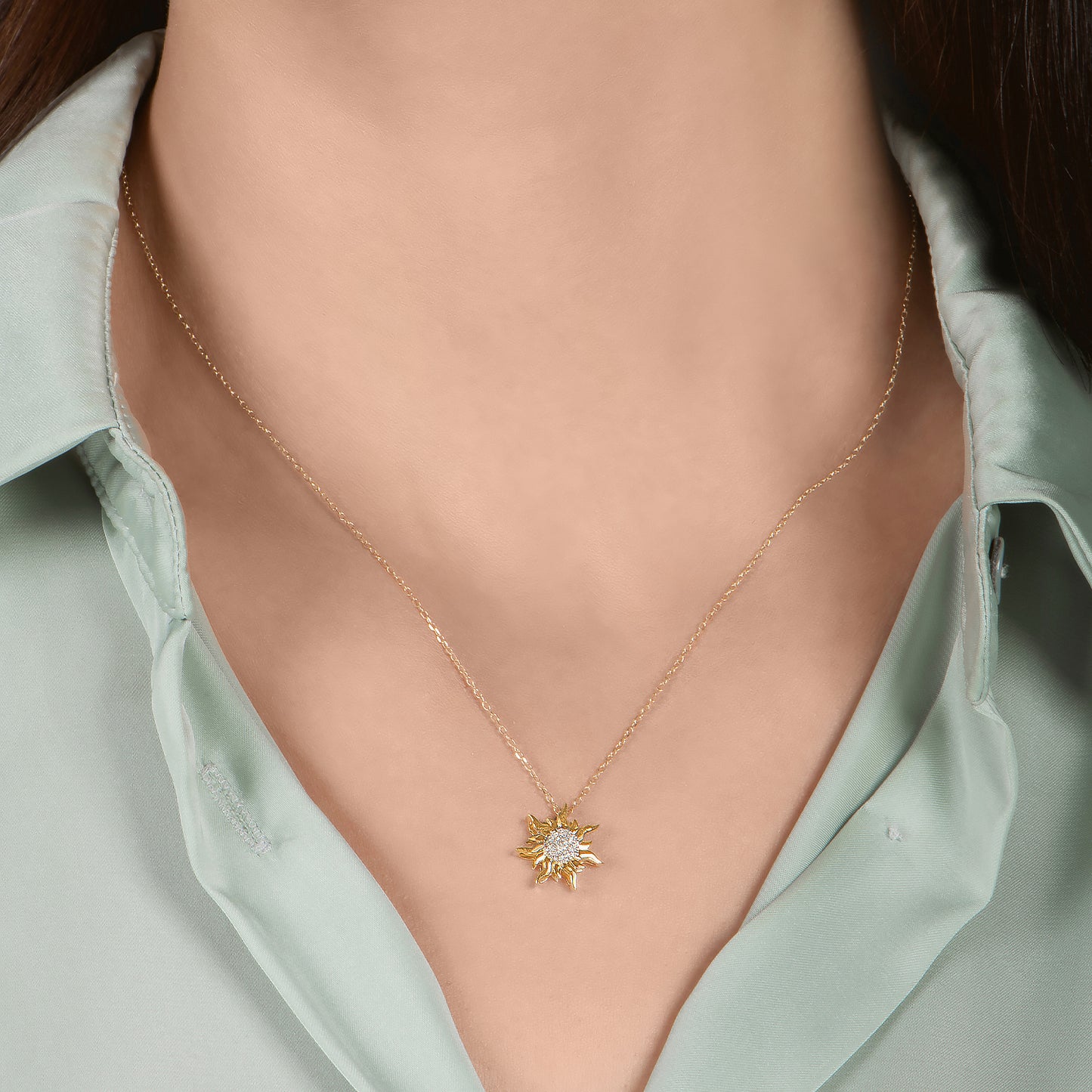 Enchanted Disney Fine Jewelry 14k Yellow Gold 1/10 CTTW Rapunzel Sun Pendant Necklace