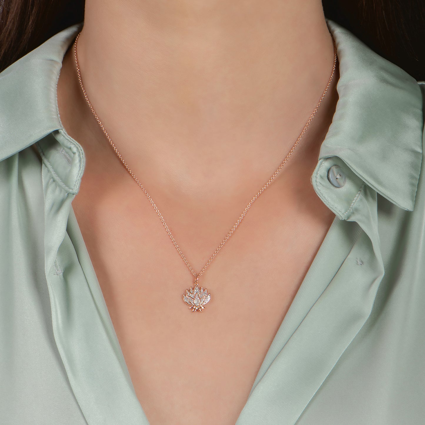 Enchanted Disney Fine Jewelry 14K Rose Gold Over Sterling Silver 1/10 CTTW Jasmine Pendant Necklace