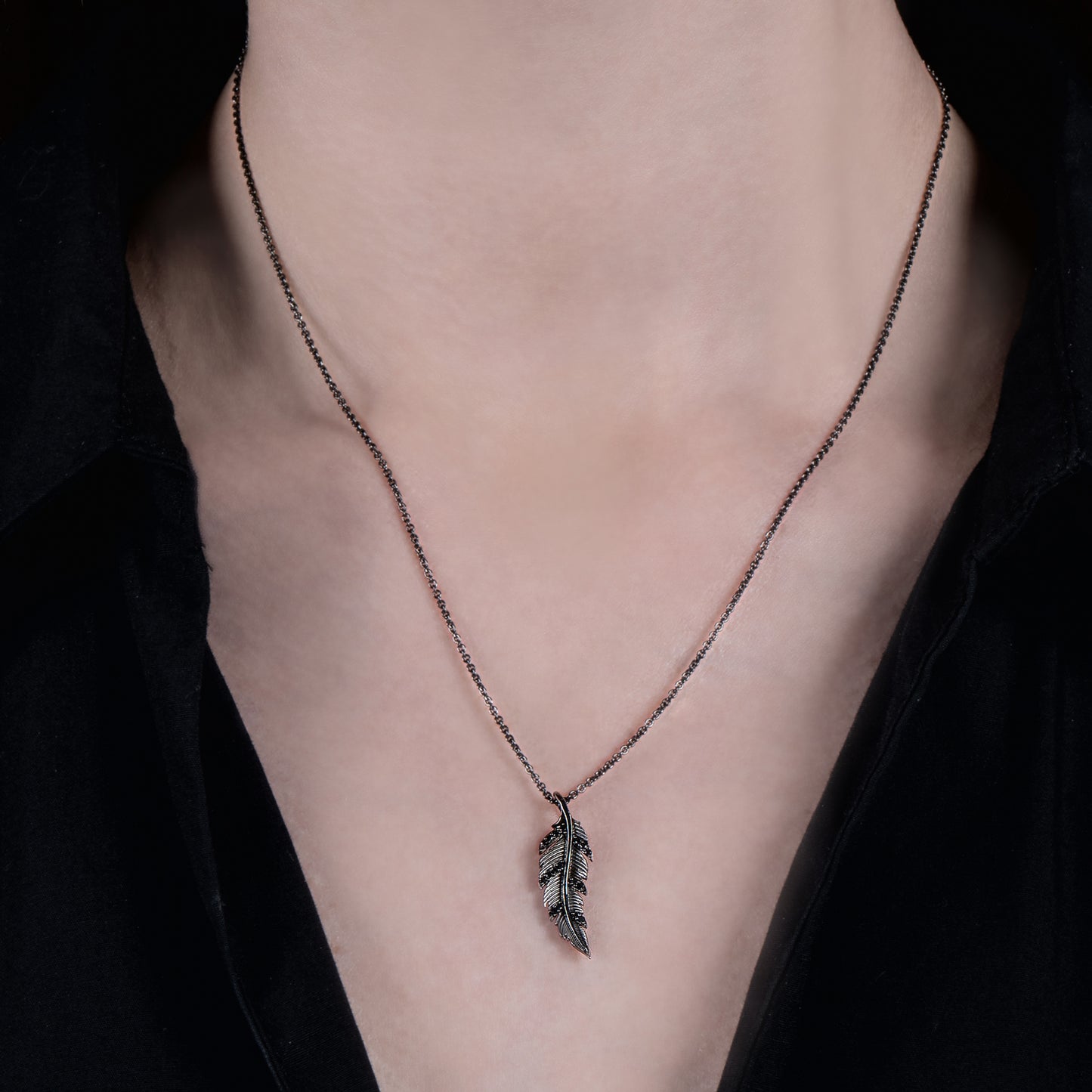 Enchanted Disney Fine Jewelry Black Rhodium Over Sterling Silver with 1/10 CTTW Black Diamond Maleficent Villain Pendant Necklace