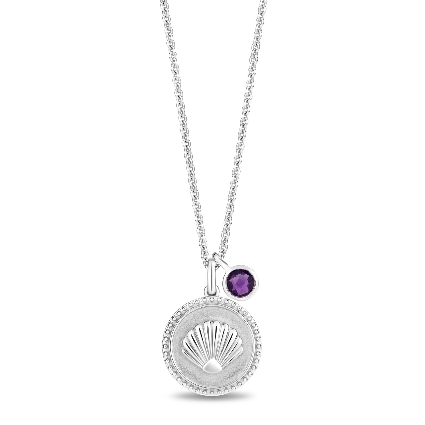 Enchanted Disney Fine Jewelry Sterling Silver with Checkerboard Amethyst Ariel Shell Pendant Necklace