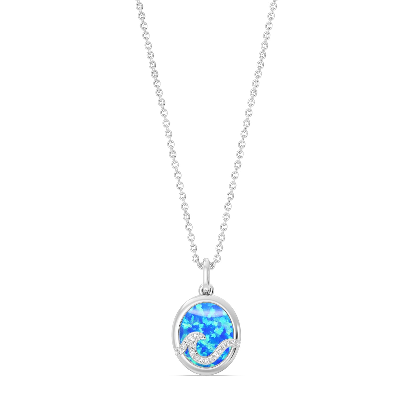 Enchanted Disney Fine Jewelry Sterling Silver with 1/20 CTTW Diamonds and Blue Opal Moana Necklace
