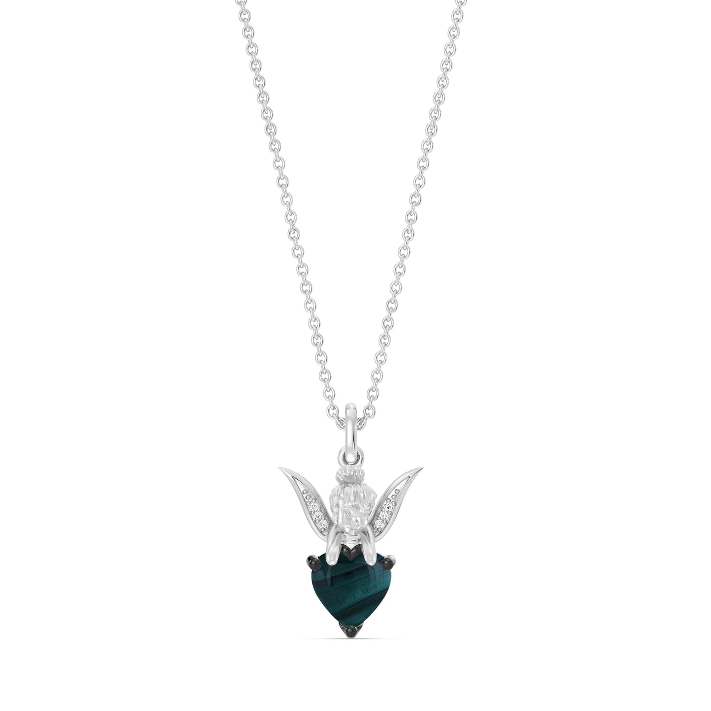 Enchanted Disney Fine Jewelry Sterling Silver with Diamond Accents and Malachite Tinker Bell Necklace