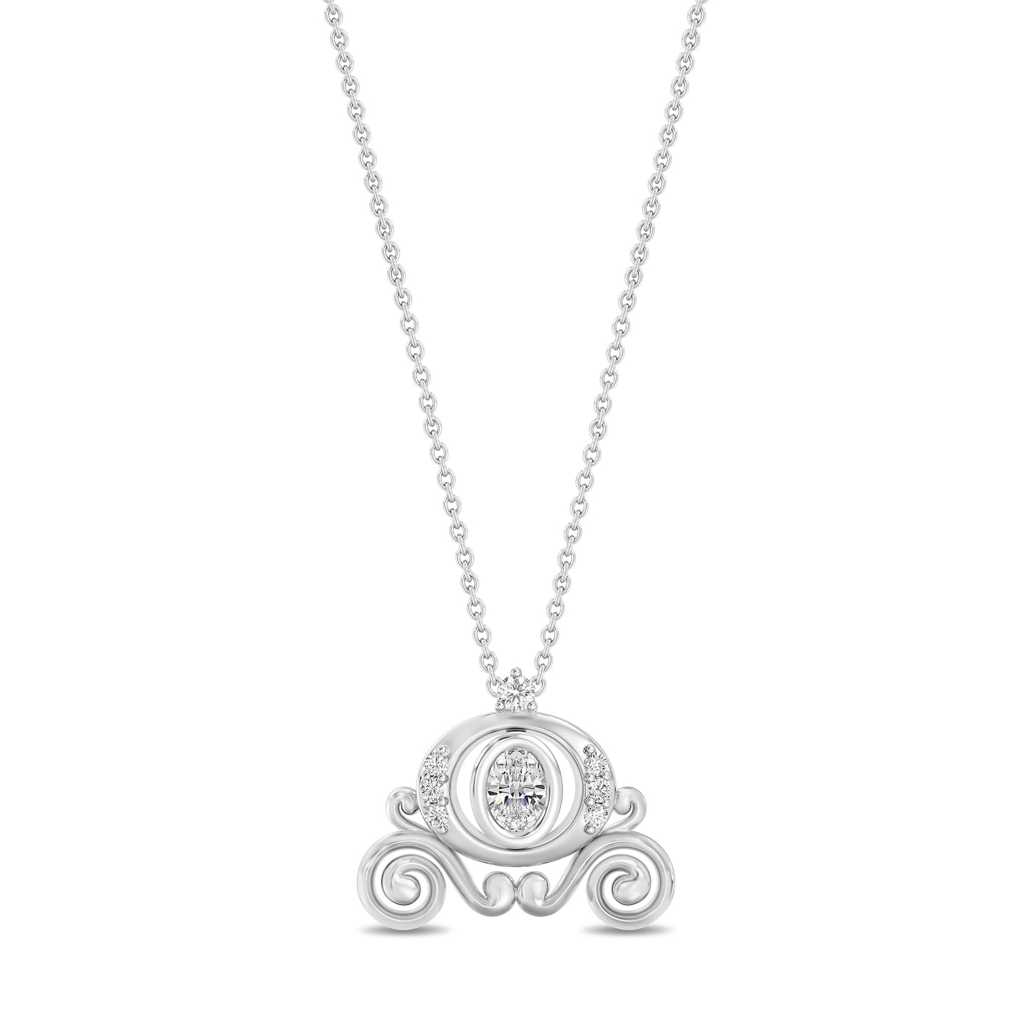Enchanted Disney Fine Jewelry Sterling Silver with 1/4 CT.TW. Lab Grown Diamond Cinderella Carriage Pendant Necklace