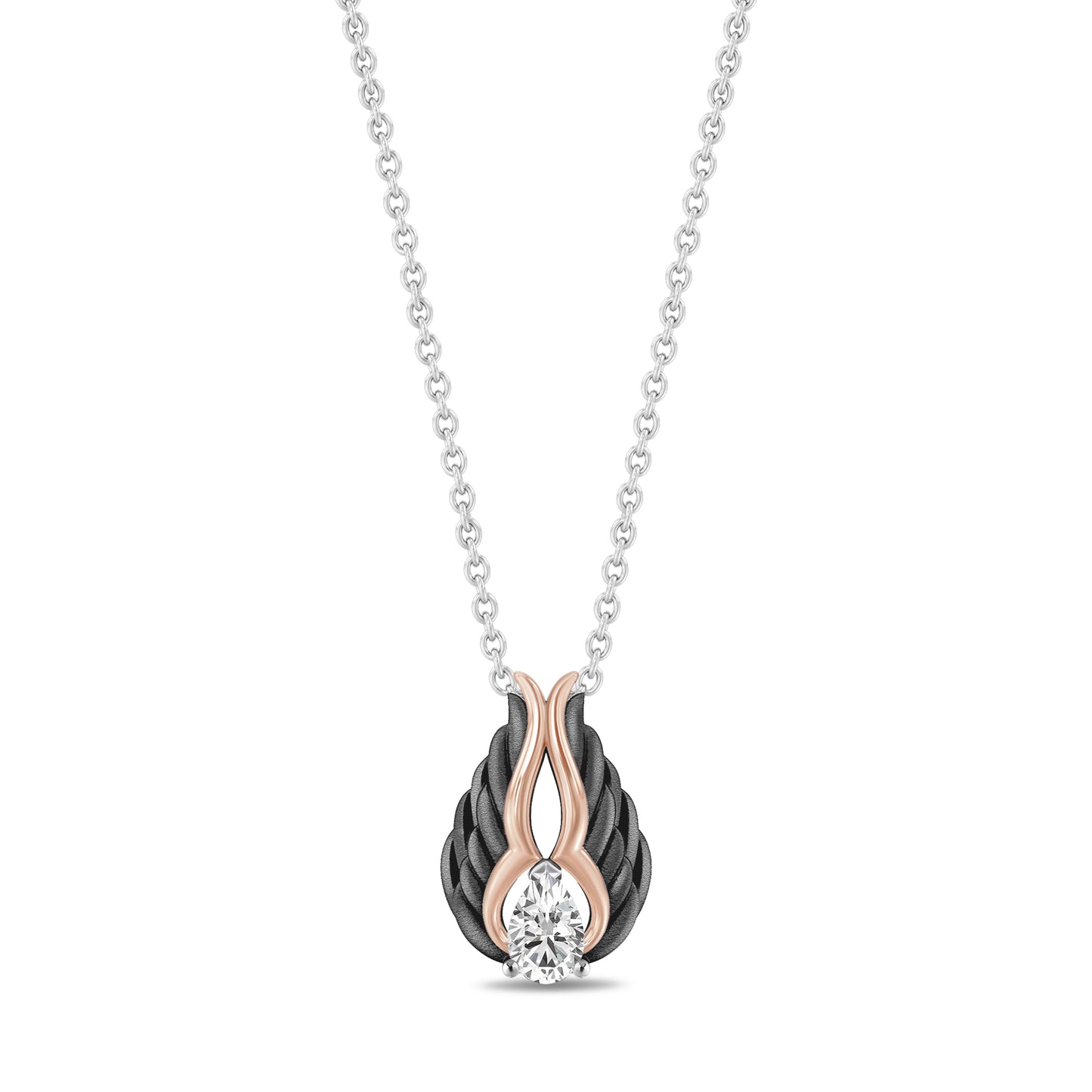 Enchanted Disney Fine Jewelry 14K Rose Gold and Black Rhodium over Sterling Silver with 1/4 CT.TW. Lab Grown Diamond Maleficent Necklace
