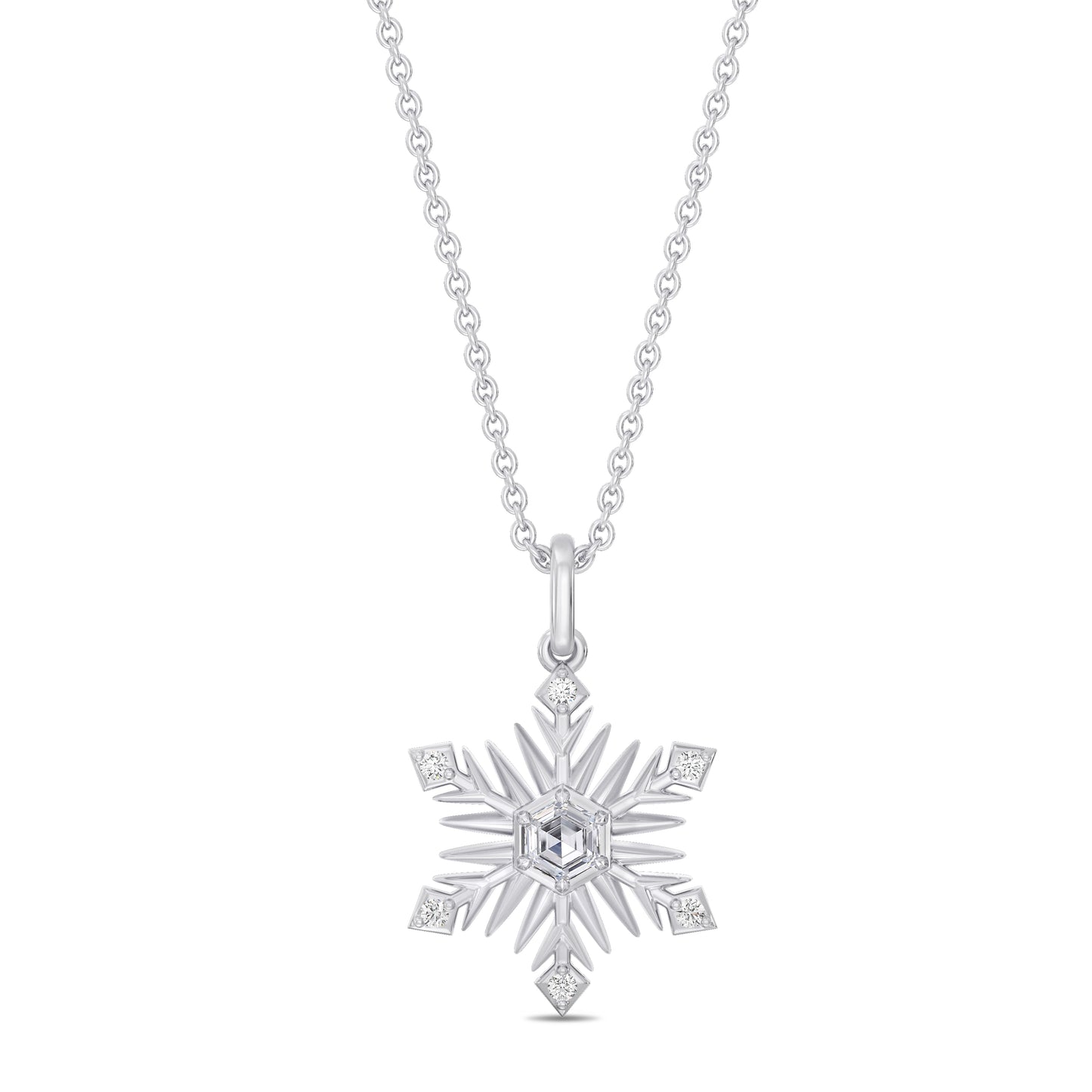 Enchanted Disney Fine Jewelry Sterling Silver with 1/3 CTTW Lab Grown Diamond Disney's Elsa Snowflake Necklace
