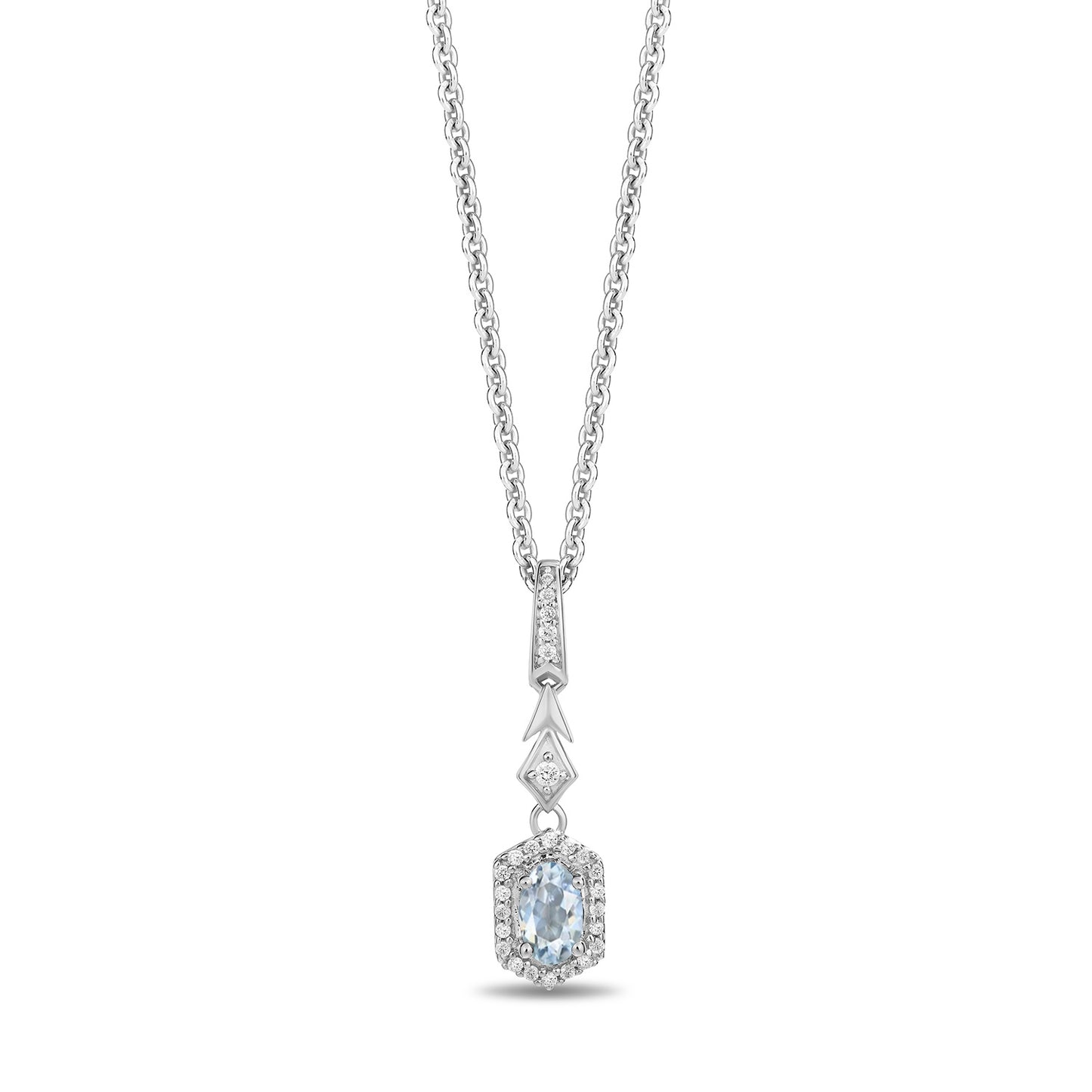 Enchanted Disney Fine Jewelry Sterling Silver with 1/20 CTTW Diamonds and Aquamarine Elsa Pendant Necklace