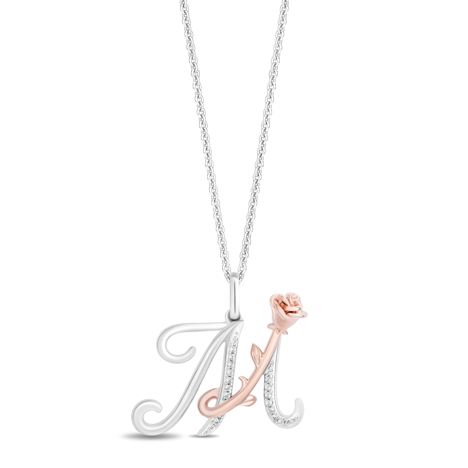 Disney Belle Inspired Diamonds Alphabet M Pendant Necklace in