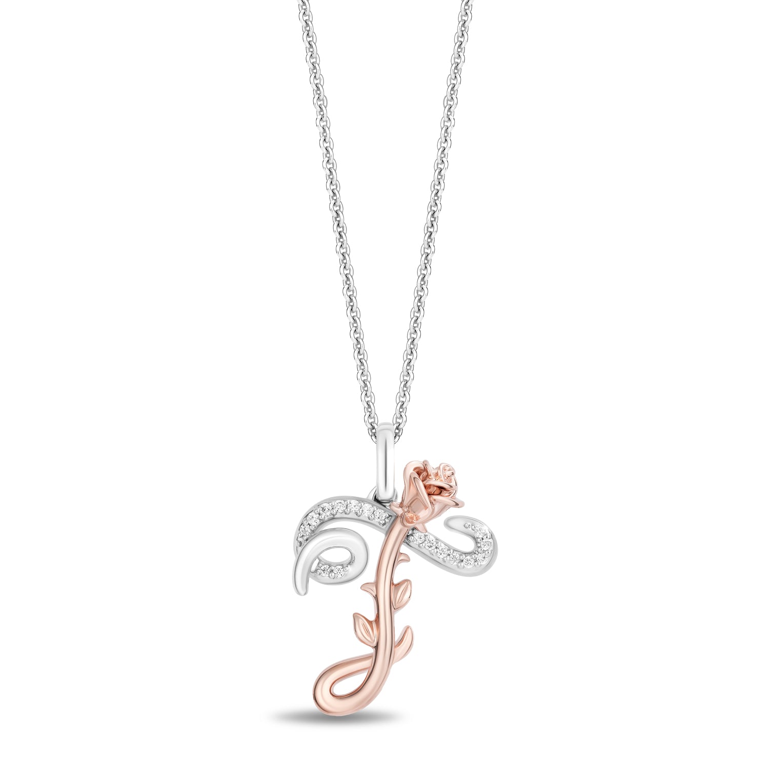 Disney Belle Inspired Diamonds Alphabet 'T' Pendant Necklace in