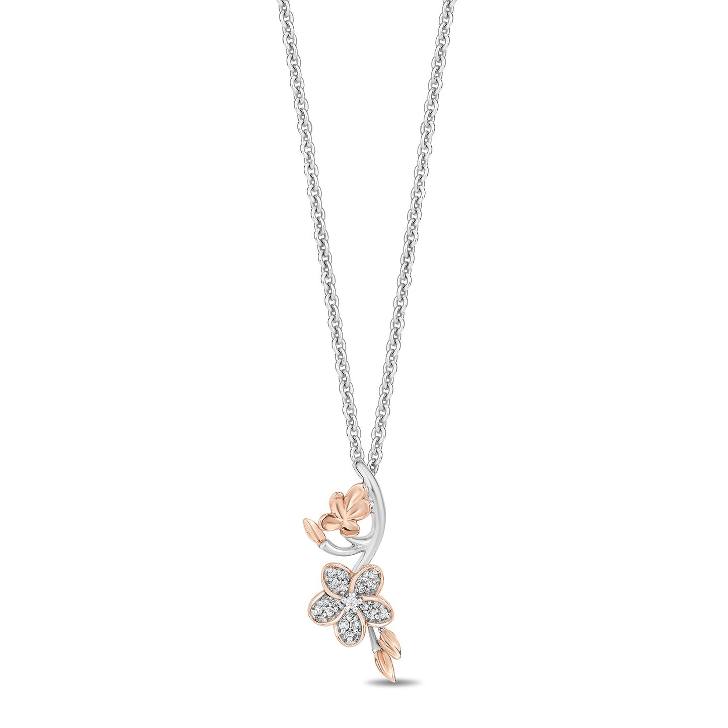 Enchanted Disney Fine Jewelry 14K Rose Gold over Sterling Silver with 1/10 CTTW Diamond Mulan Pendant Necklace