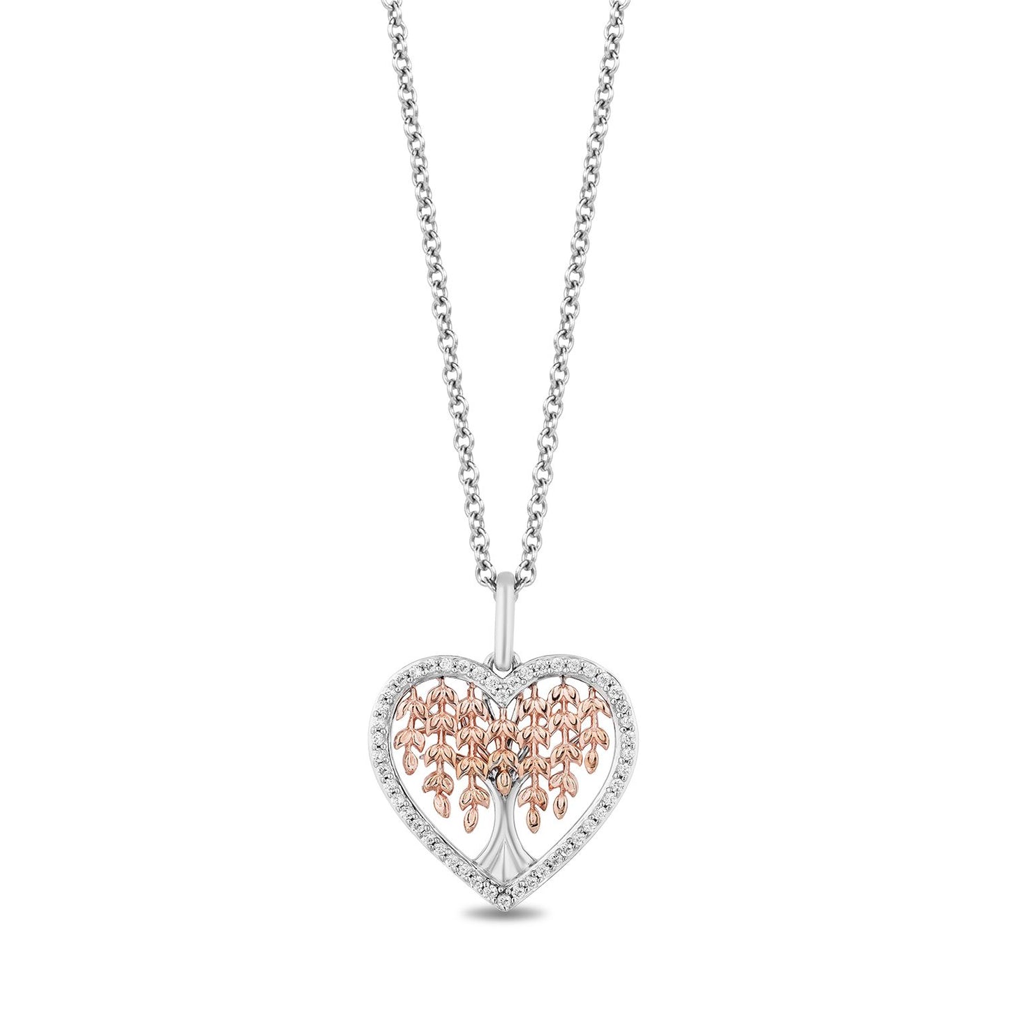 Enchanted Disney Fine Jewelry 14K Rose Gold over Sterling Silver with 1/6 CTTW Diamonds, Disney's Pocahontas Tree of Life Heart Necklace