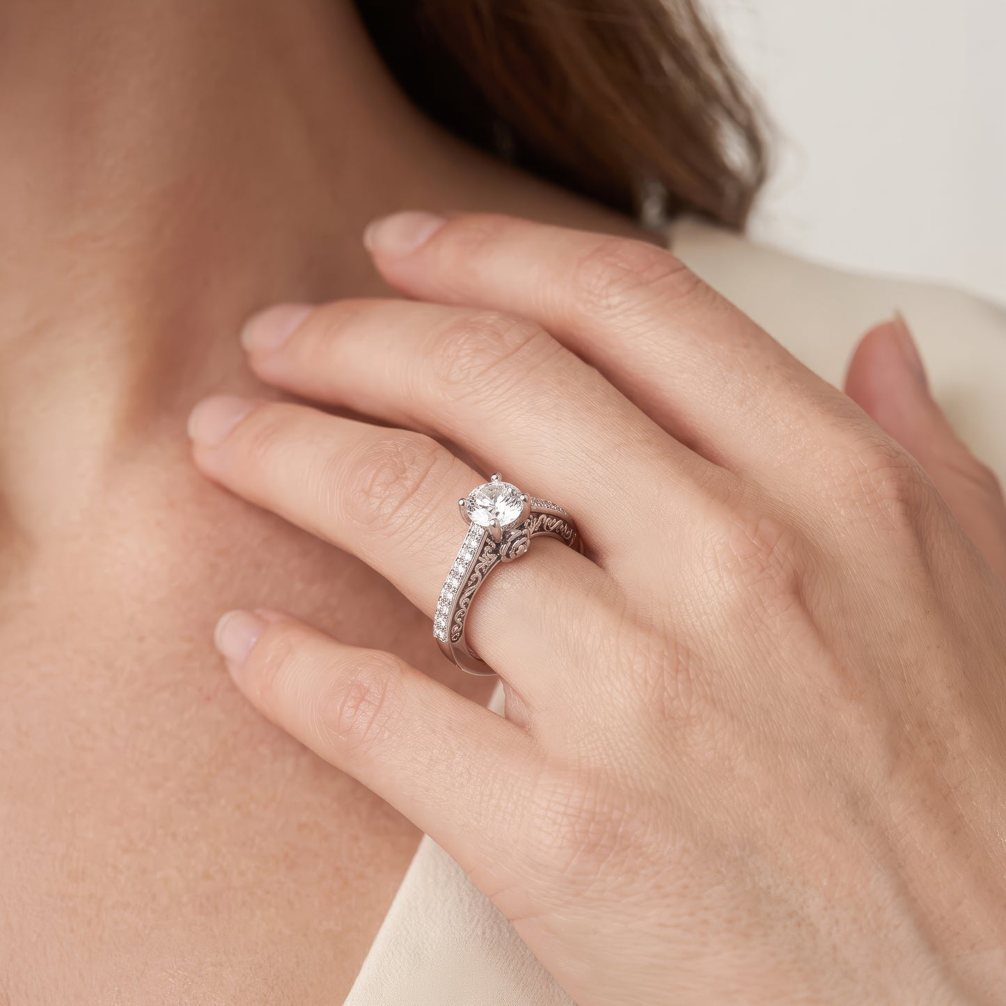 Enchanted Star 10K White Gold with 3/4 CTTW Lab Grown Diamond, Disney's Cinderella Promise Ring