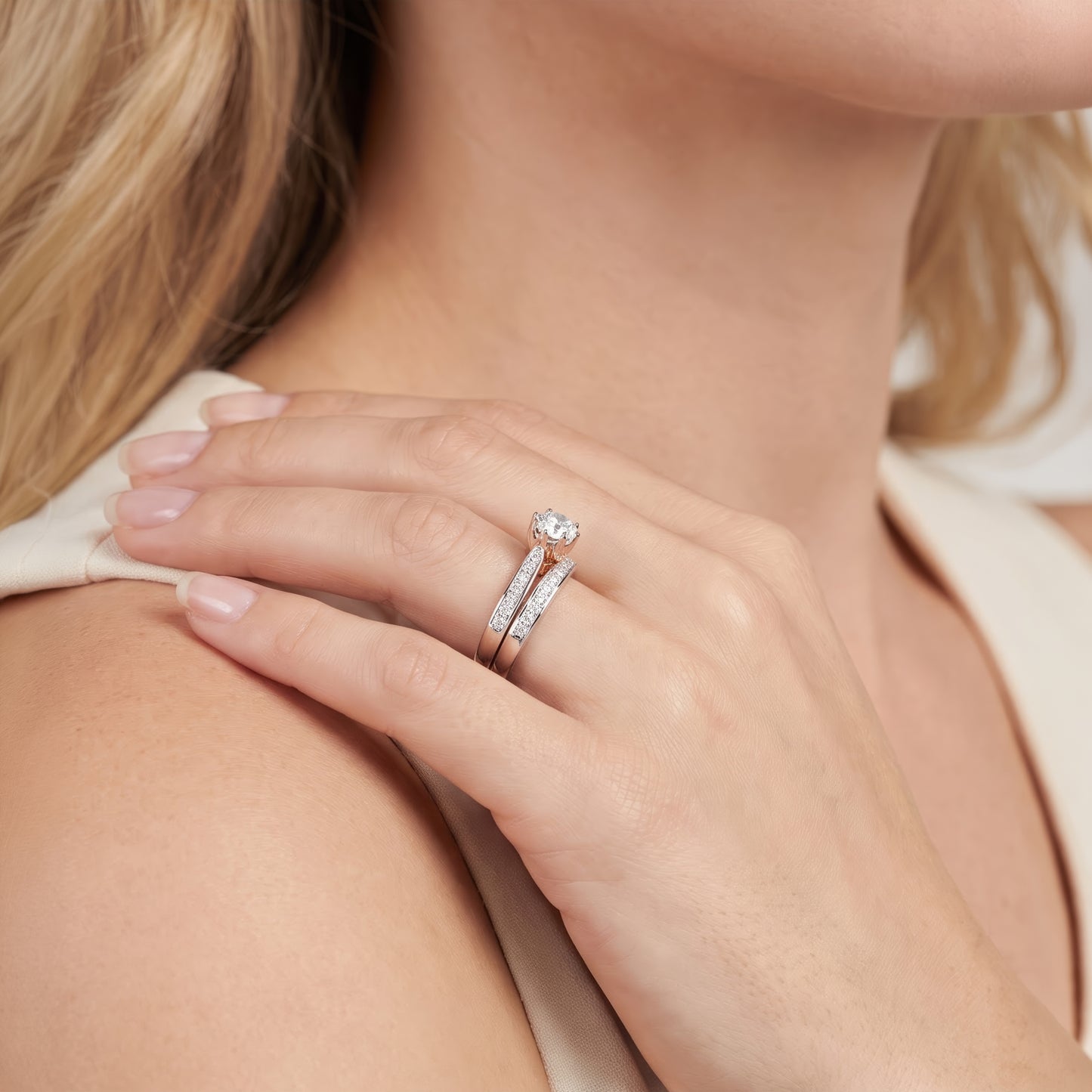 Enchanted Star 10K White and Rose Gold with 9/10 CTTW Lab Grown Diamond, Disney's Belle Promise Ring