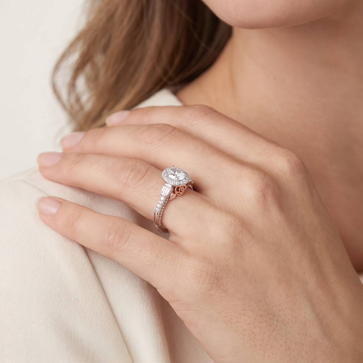 Enchanted Star 10K White and Rose Gold with 1/2 CTTW Lab Grown Diamond, Disney's Belle Promise Ring