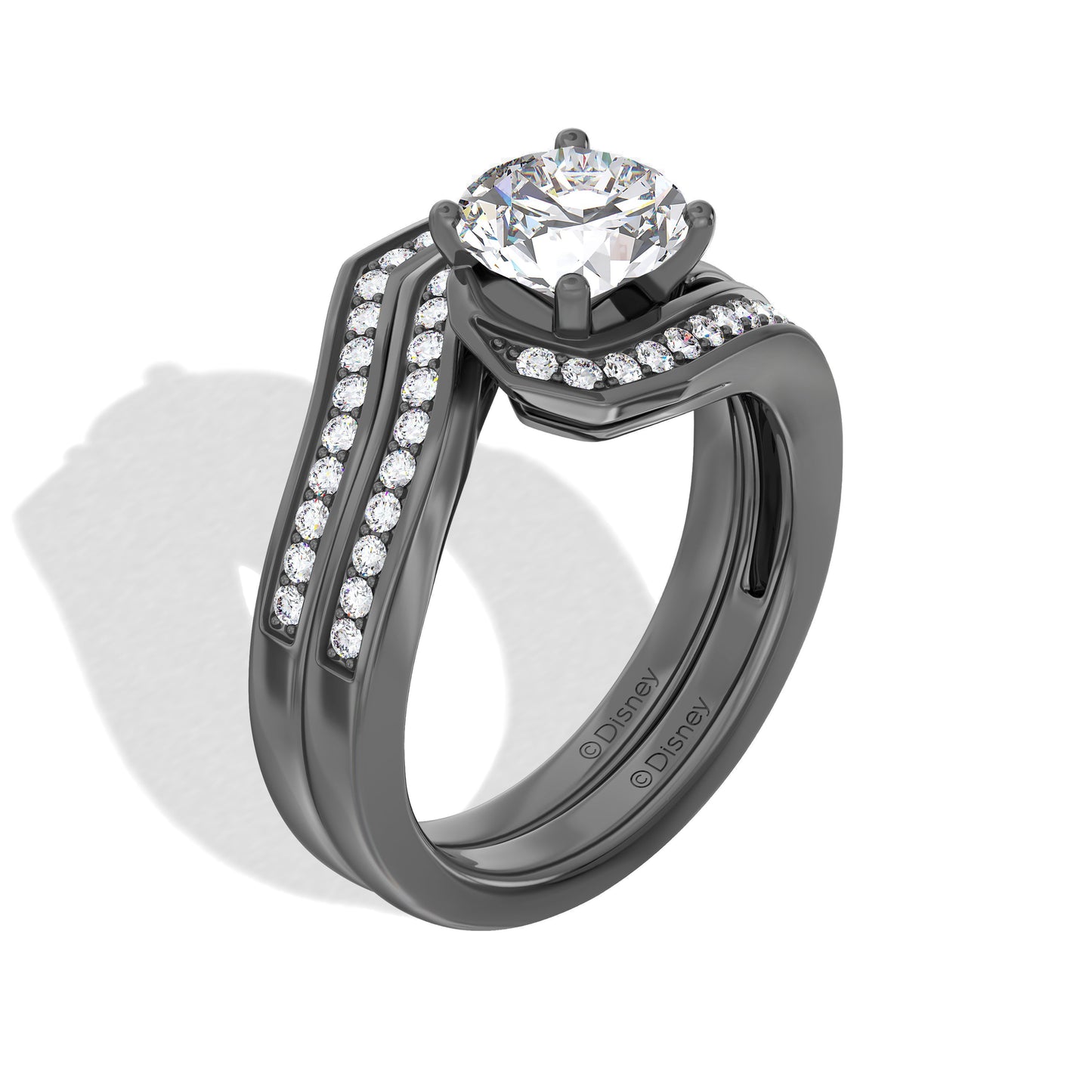 Disney Jewels Black Rhodium over 14K Gold with 1/8 CTTW Lab Grown Diamonds Disney Tim Burton's The Nightmare Before Christmas Engagement Band