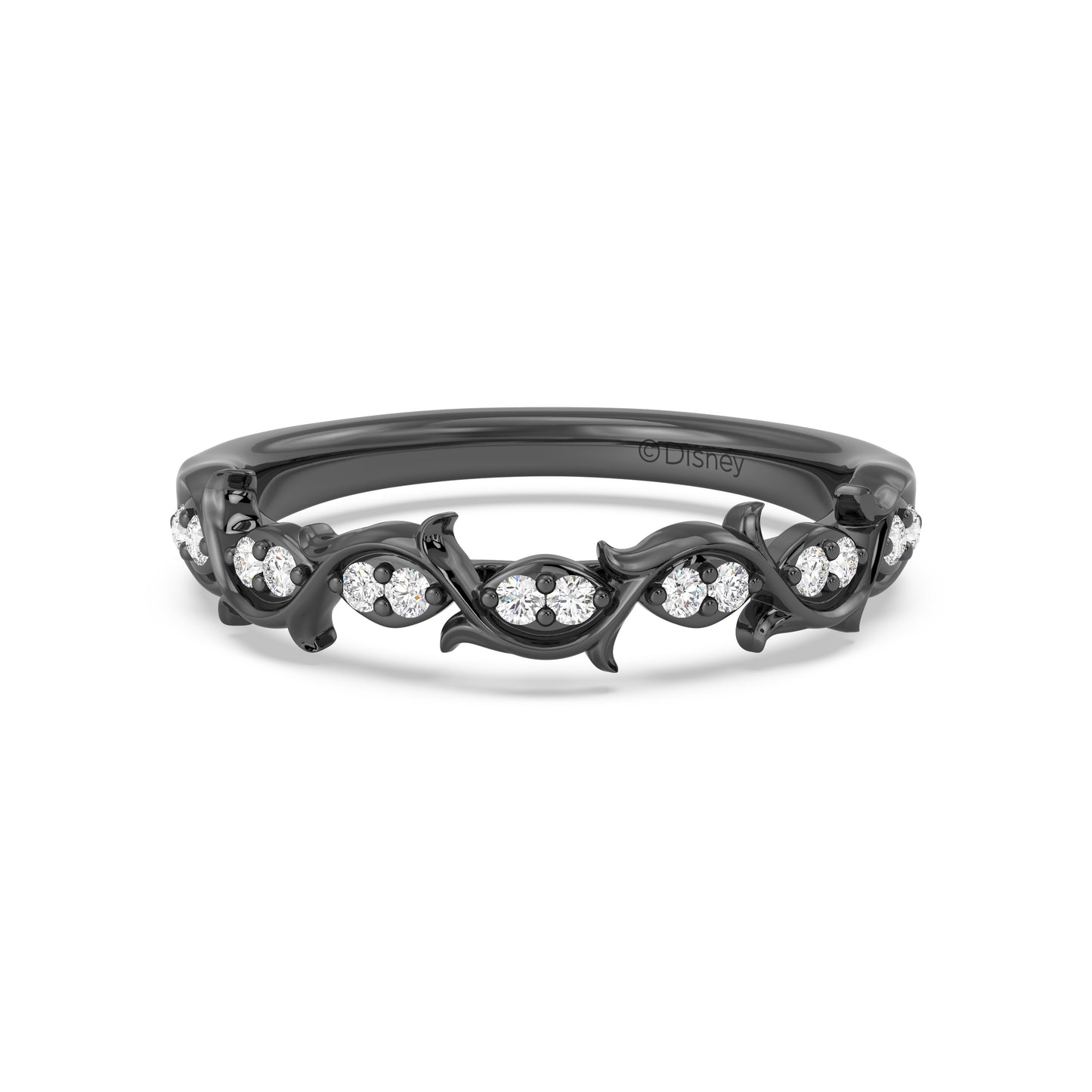 Enchanted Star Black Rhodium over 14K White Gold with 1/6 CTTW Lab Grown Diamond, Disney's Maleficient Wedding Band