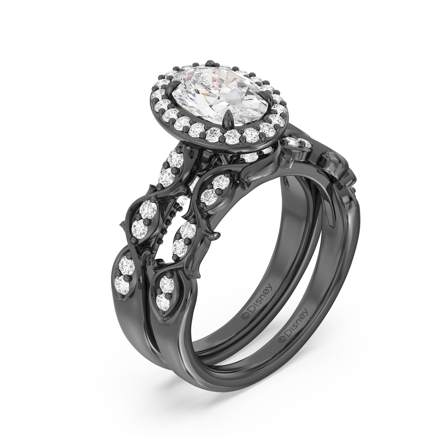 Enchanted Star Black Rhodium over 14K White Gold with 1/6 CTTW Lab Grown Diamond, Disney's Maleficient Wedding Band
