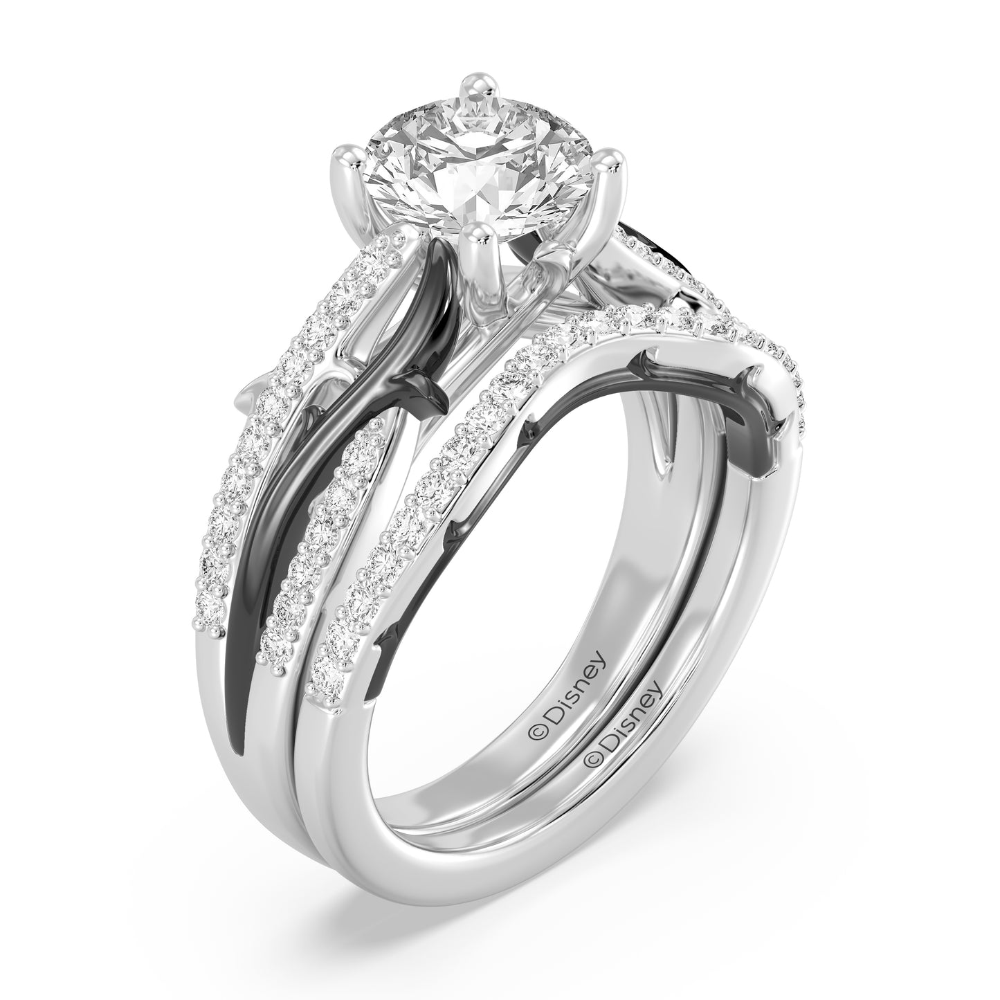 Enchanted Star 14K Gold and Black Rhodium with 1/5 CTTW Lab Grown Diamond, Disney's Maleficent Wedding Band