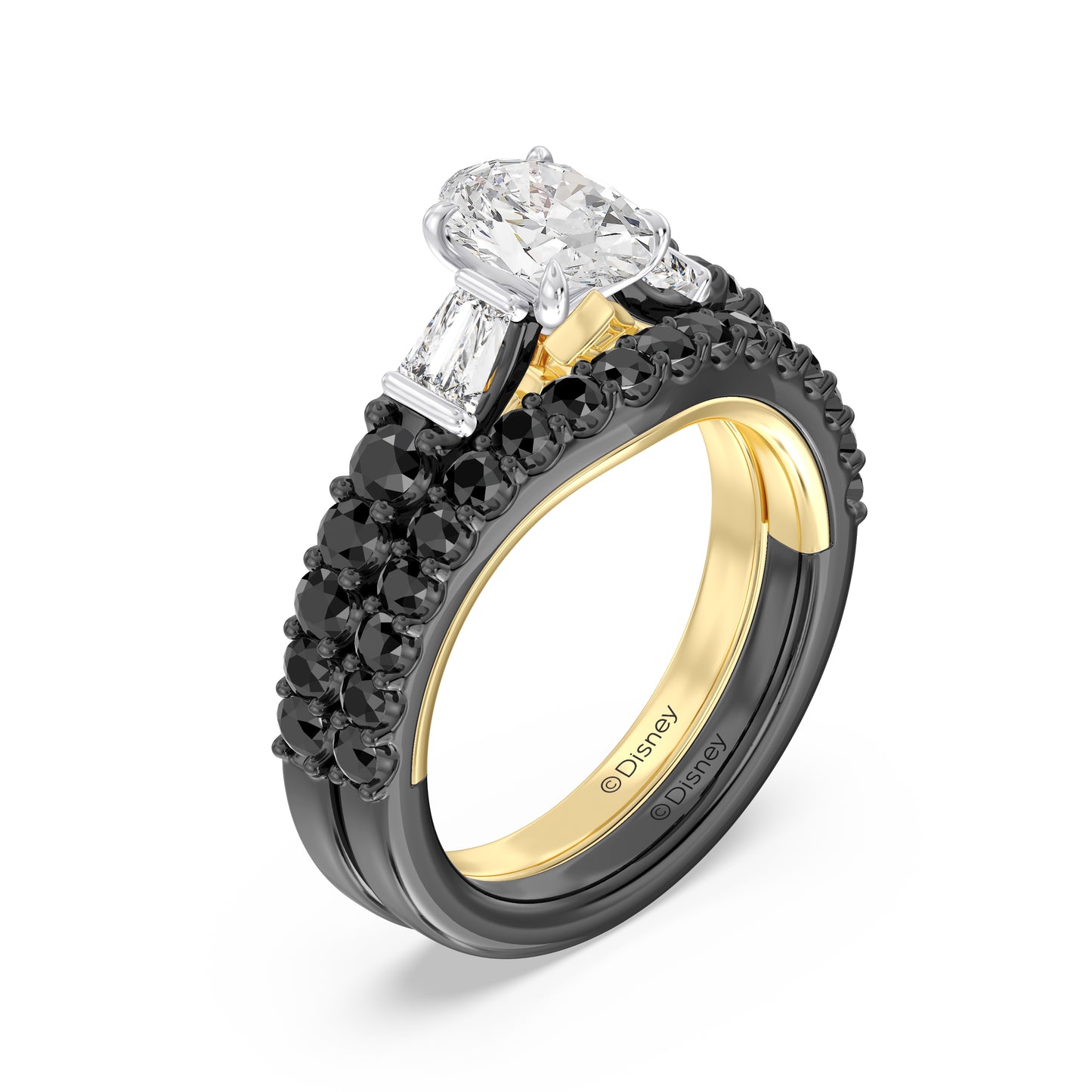Enchanted Star 14K Gold and Black Rhodium with 3/4 CTTW Black Spinel, Disney's Ursula Wedding Band