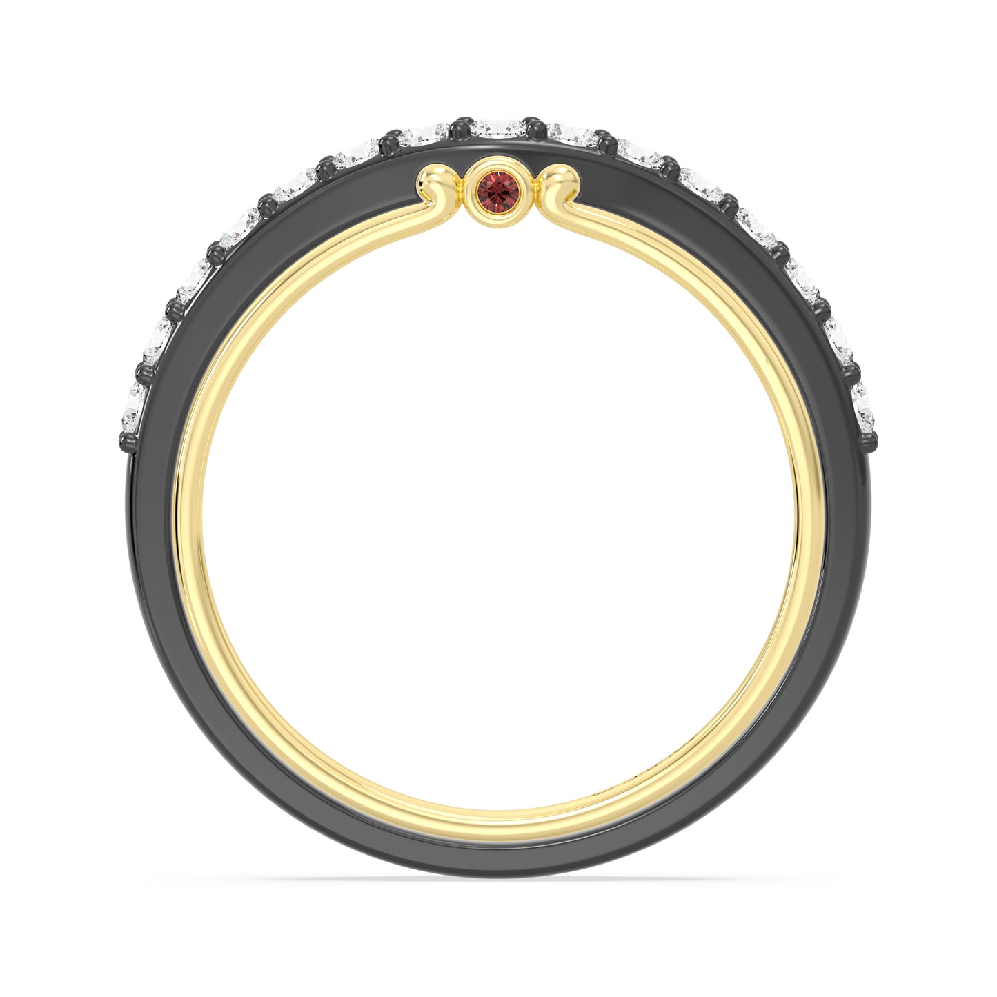 Enchanted Star 14K Gold and Black Rhodium with 3/8 CTTW Lab Grown Diamond And Garnet, Disney's Evil Queen Wedding Band