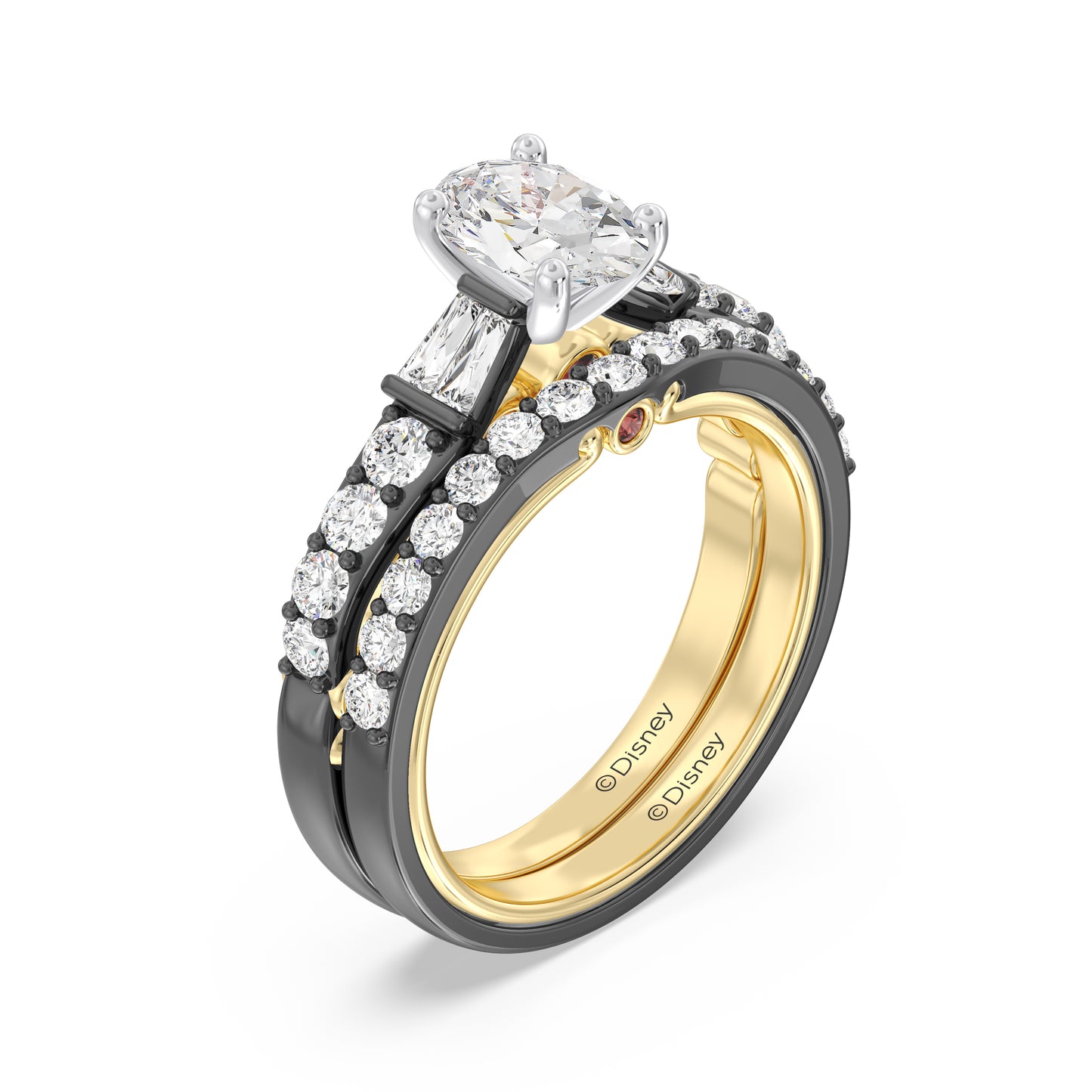Enchanted Star 14K Gold and Black Rhodium with 3/8 CTTW Lab Grown Diamond And Garnet, Disney's Evil Queen Wedding Band