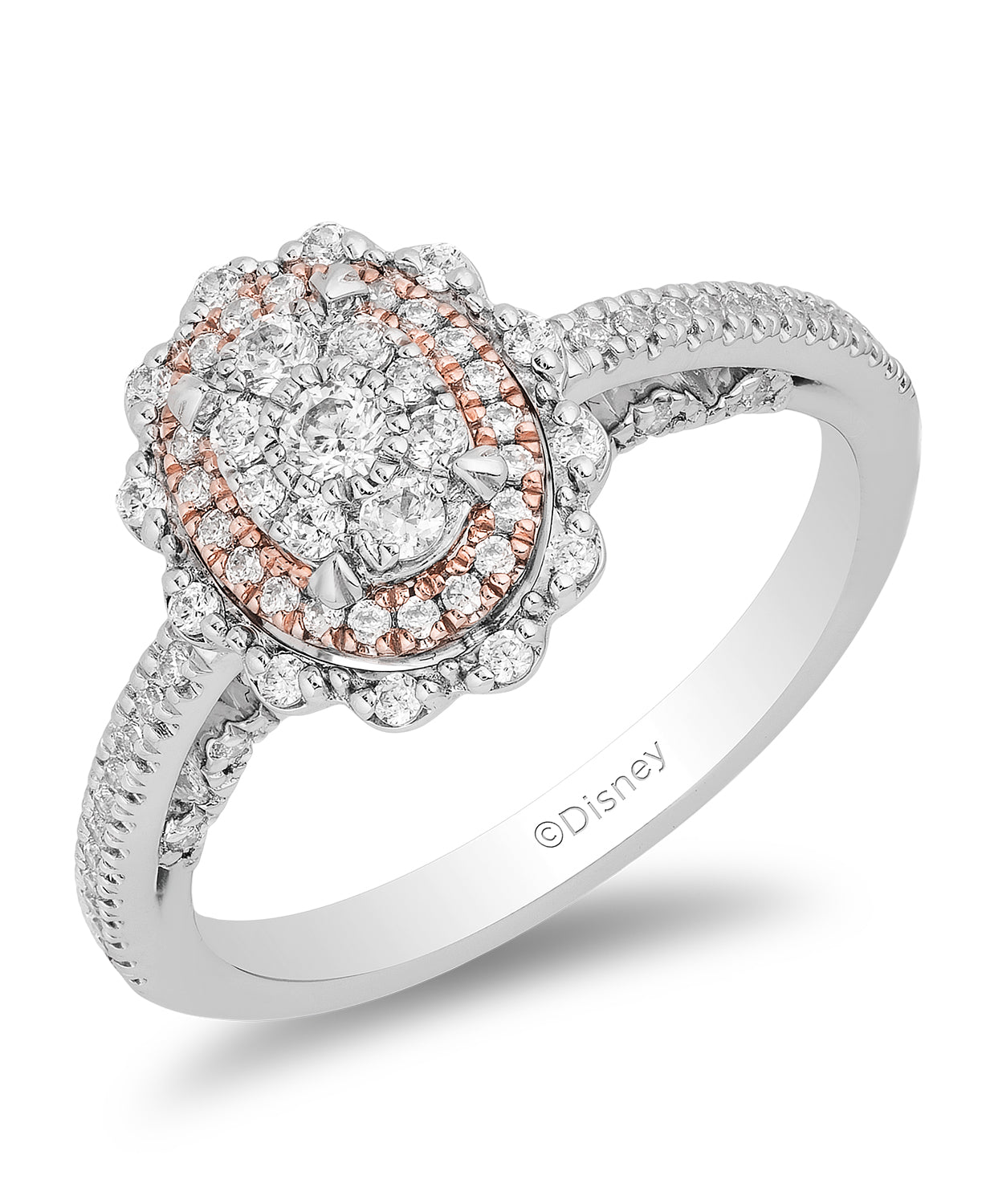 Enchanted Disney Fine Jewelry 14K White Gold and Rose Gold with 1/2 CTTW Diamonds Ariel Seashell Engagement Ring