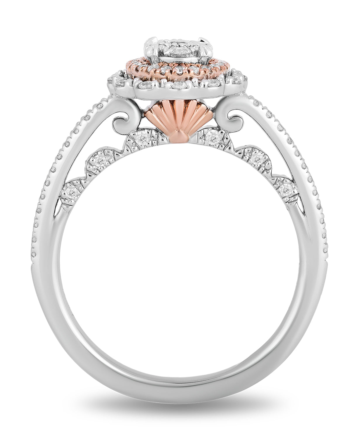 Enchanted Disney Fine Jewelry 14K White Gold and Rose Gold with 1/2 CTTW Diamonds Ariel Seashell Engagement Ring
