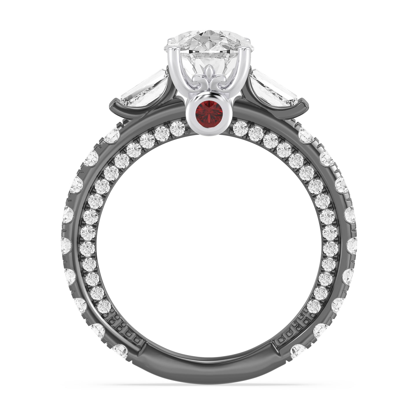 Enchanted Star Lab Grown Diamond Black Rhodium Over 14K Gold Evil Queen Garnet Engagement Ring
