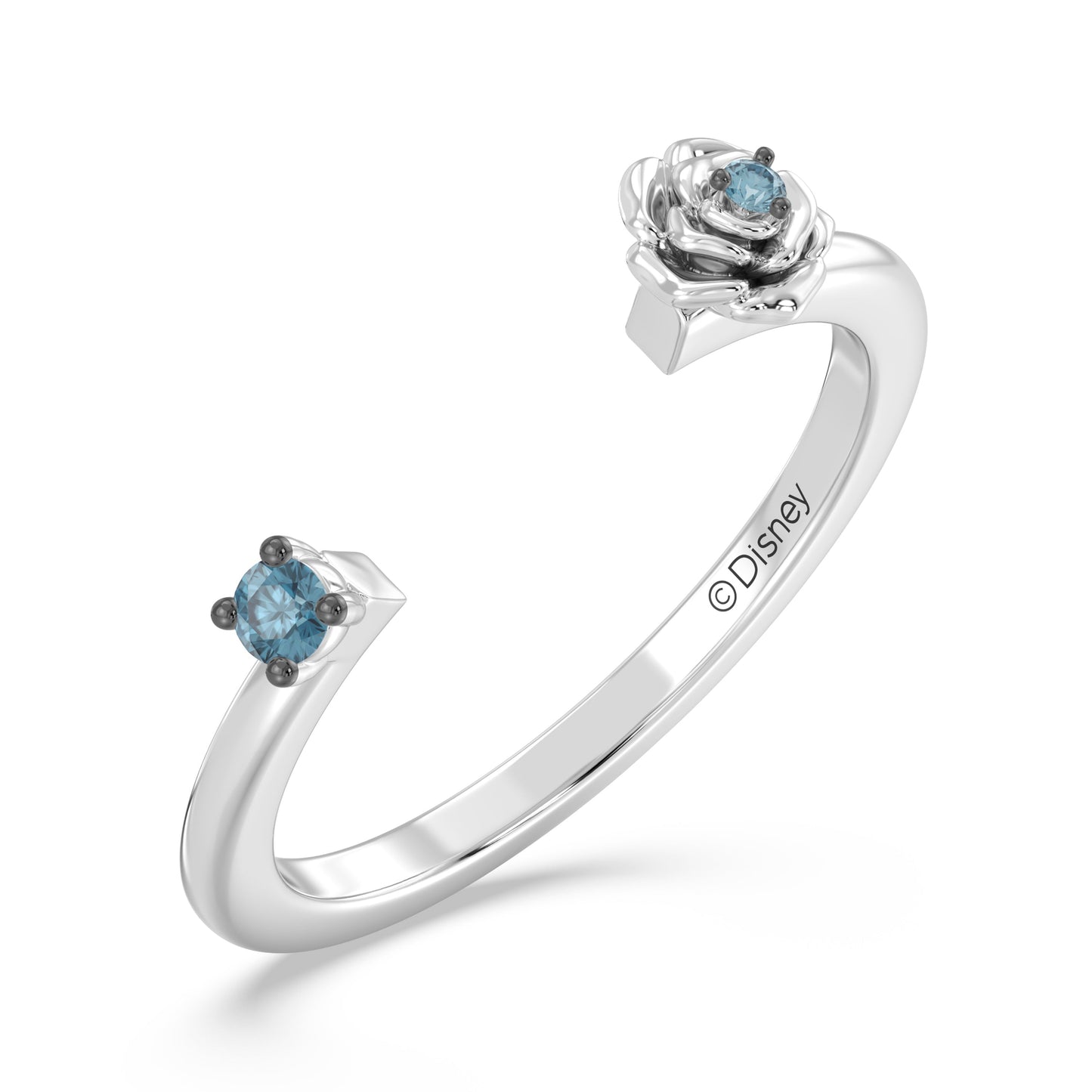 Enchanted Disney Fine Jewelry Sterling Silver and Black Rhodium with London Blue Topaz, Disney Princess Cinderella Ring
