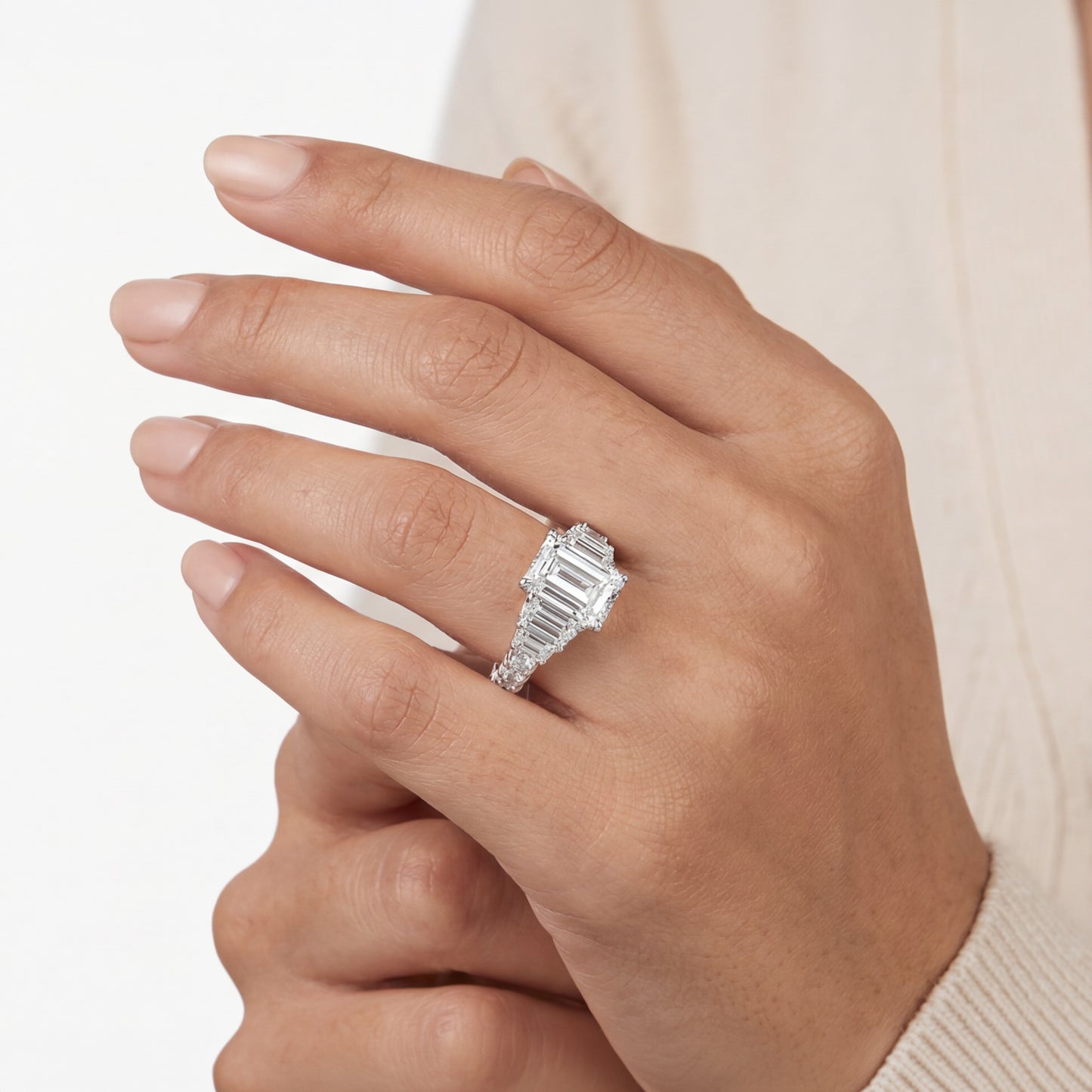 Enchanted Star Emerald-Cut Three-Stone Lab Grown Diamond Disney Princess Cinderella Engagement Ring in 14K Gold