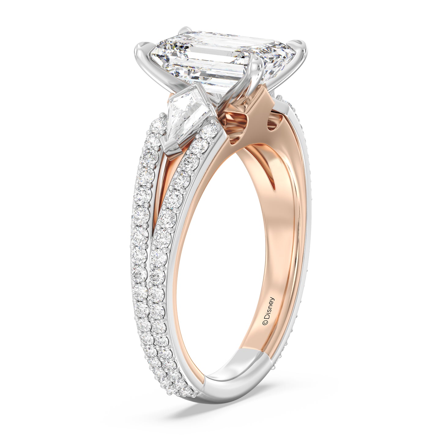 Enchanted Star Emerald Cut Lab Grown Diamond Disney Princess Aurora Engagement Ring in 14K Gold