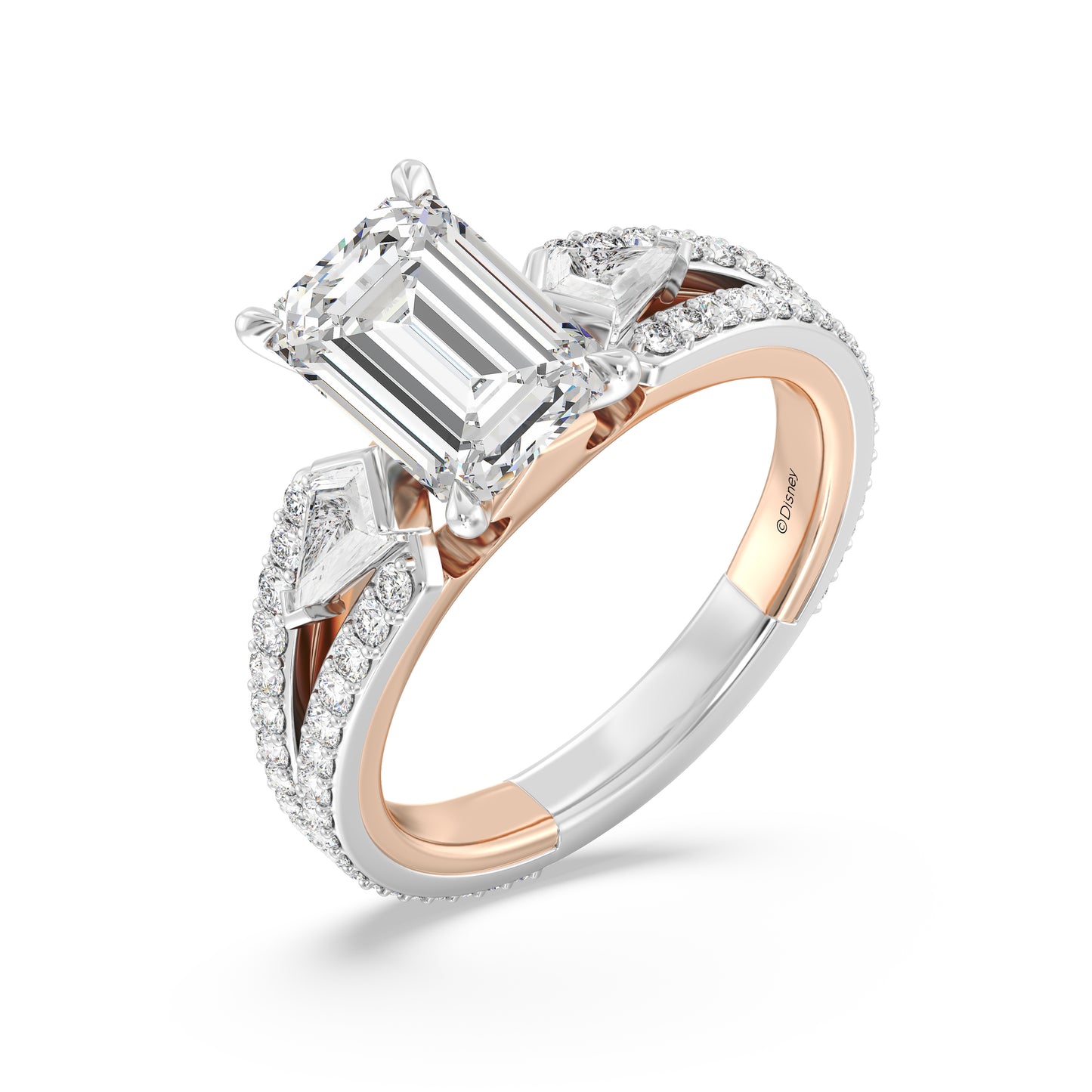Enchanted Star Emerald Cut Lab Grown Diamond Disney Princess Aurora Engagement Ring in 14K Gold