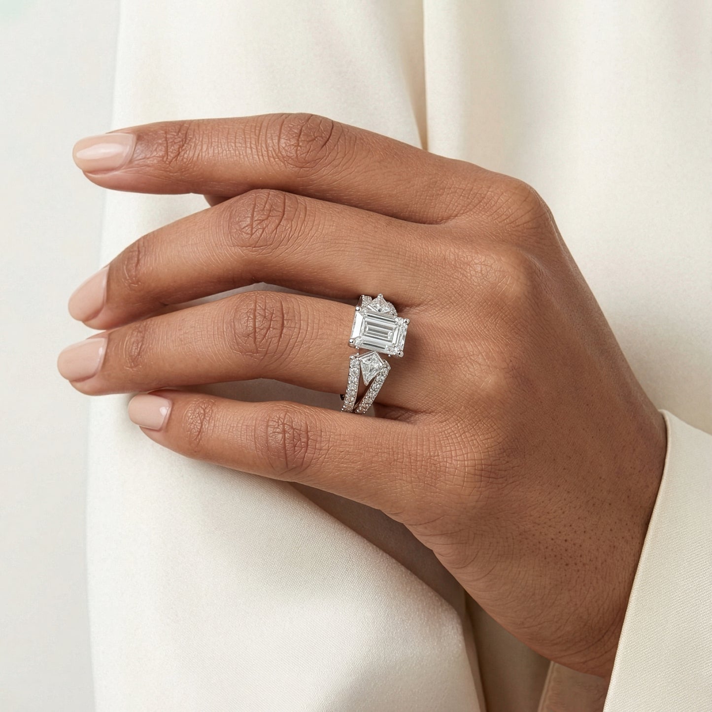 Enchanted Star Emerald Cut Lab Grown Diamond Disney Princess Aurora Engagement Ring in 14K Gold