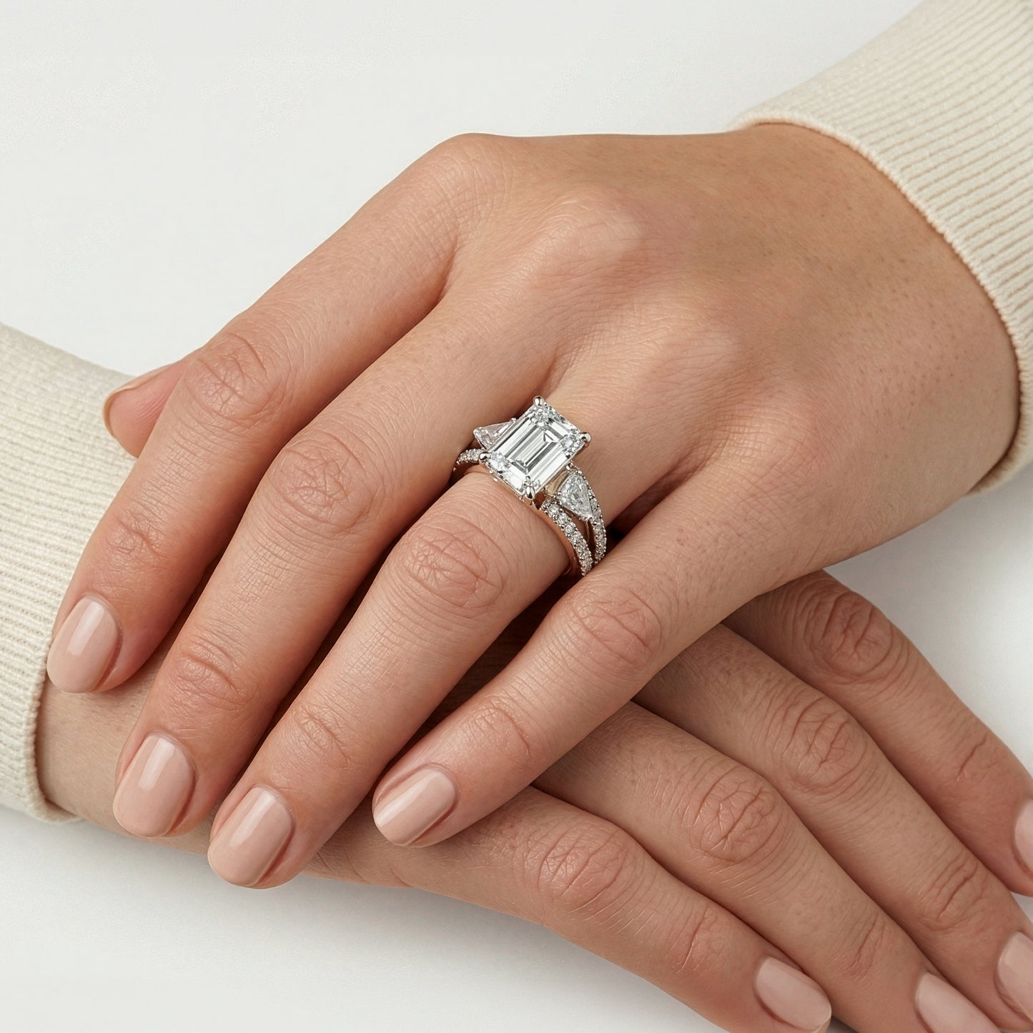 Enchanted Star Emerald Cut Lab Grown Diamond Disney Princess Aurora Engagement Ring in 14K Gold