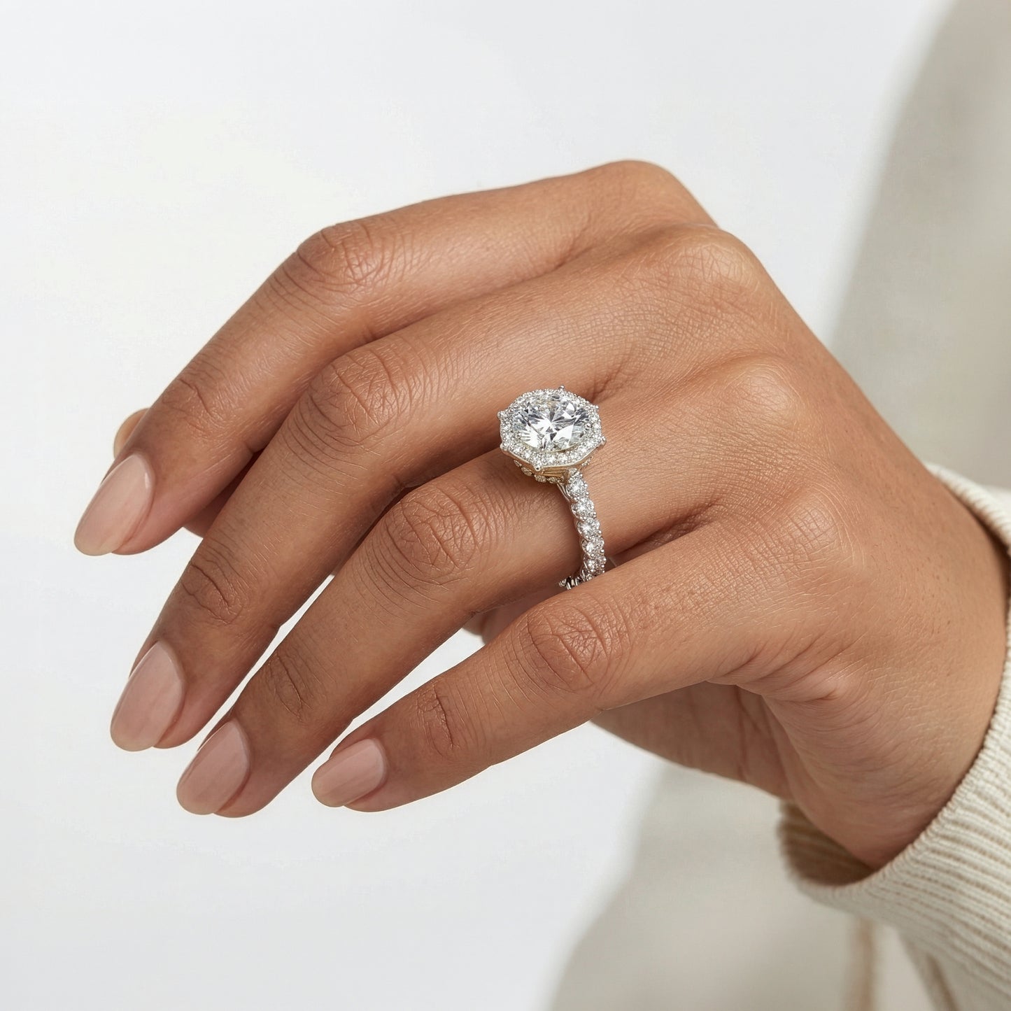 Enchanted Star Lab Grown Diamond Disney Princess Belle Engagement Ring in 14K White Gold