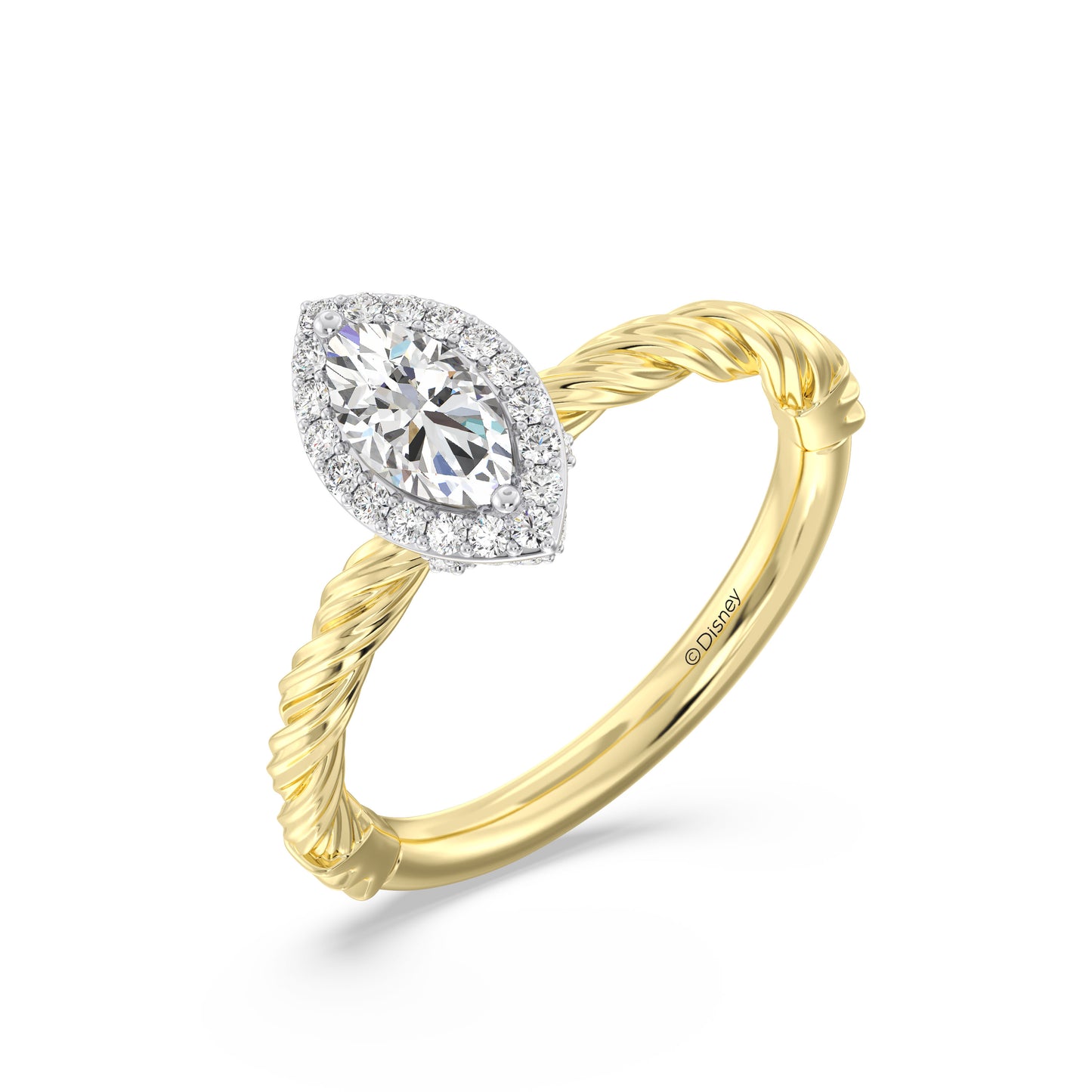 Enchanted Disney Fine Jewelry 14K White and Yellow Gold with 7/8 CTTW Diamond, Disney's Rapunzel Engagement Ring
