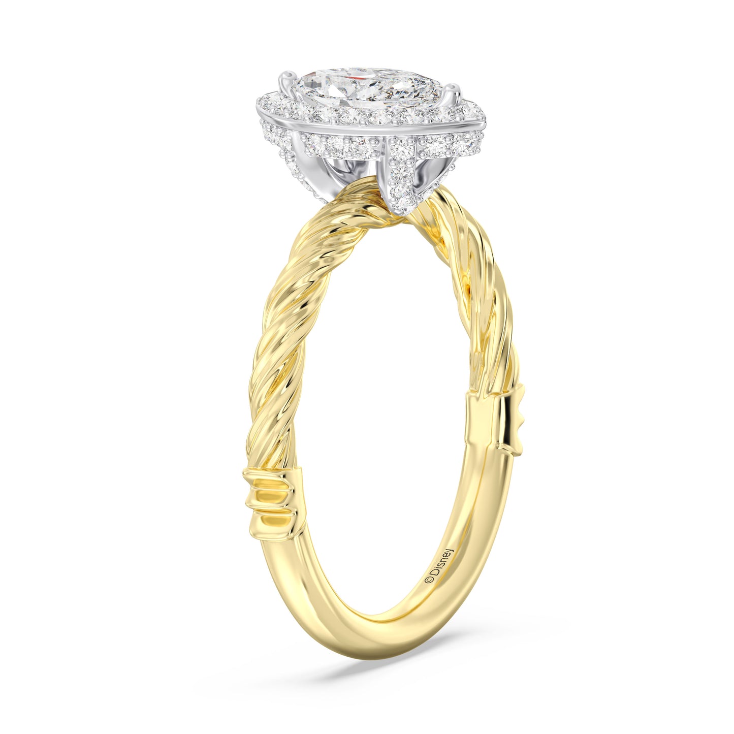 Enchanted Disney Fine Jewelry 14K White and Yellow Gold with 7/8 CTTW Diamond, Disney's Rapunzel Engagement Ring
