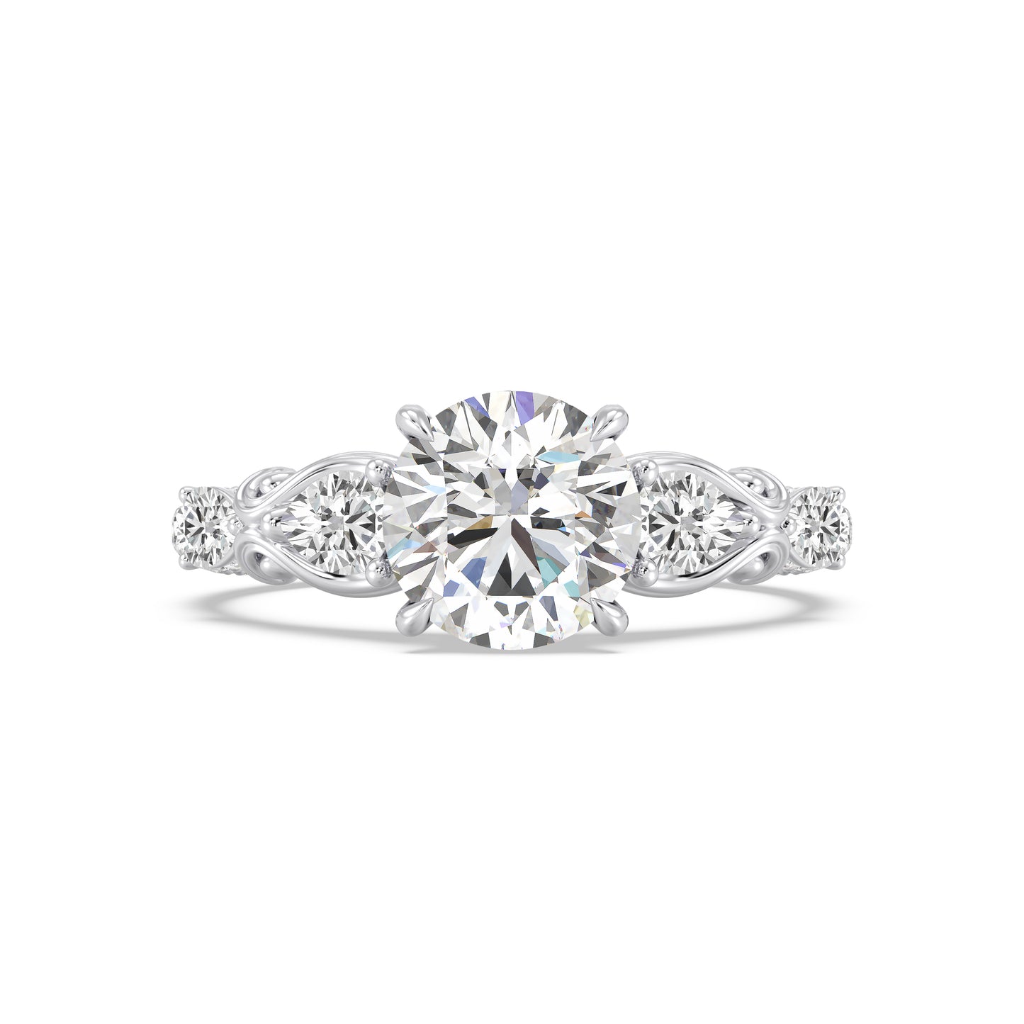 Enchanted Star 3-Stone Round Lab Grown Diamond Disney Princess Ariel Engagement Ring in 14K White Gold