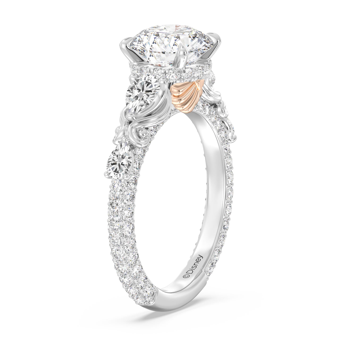 Enchanted Star 3-Stone Round Lab Grown Diamond Disney Princess Ariel Engagement Ring in 14K White Gold