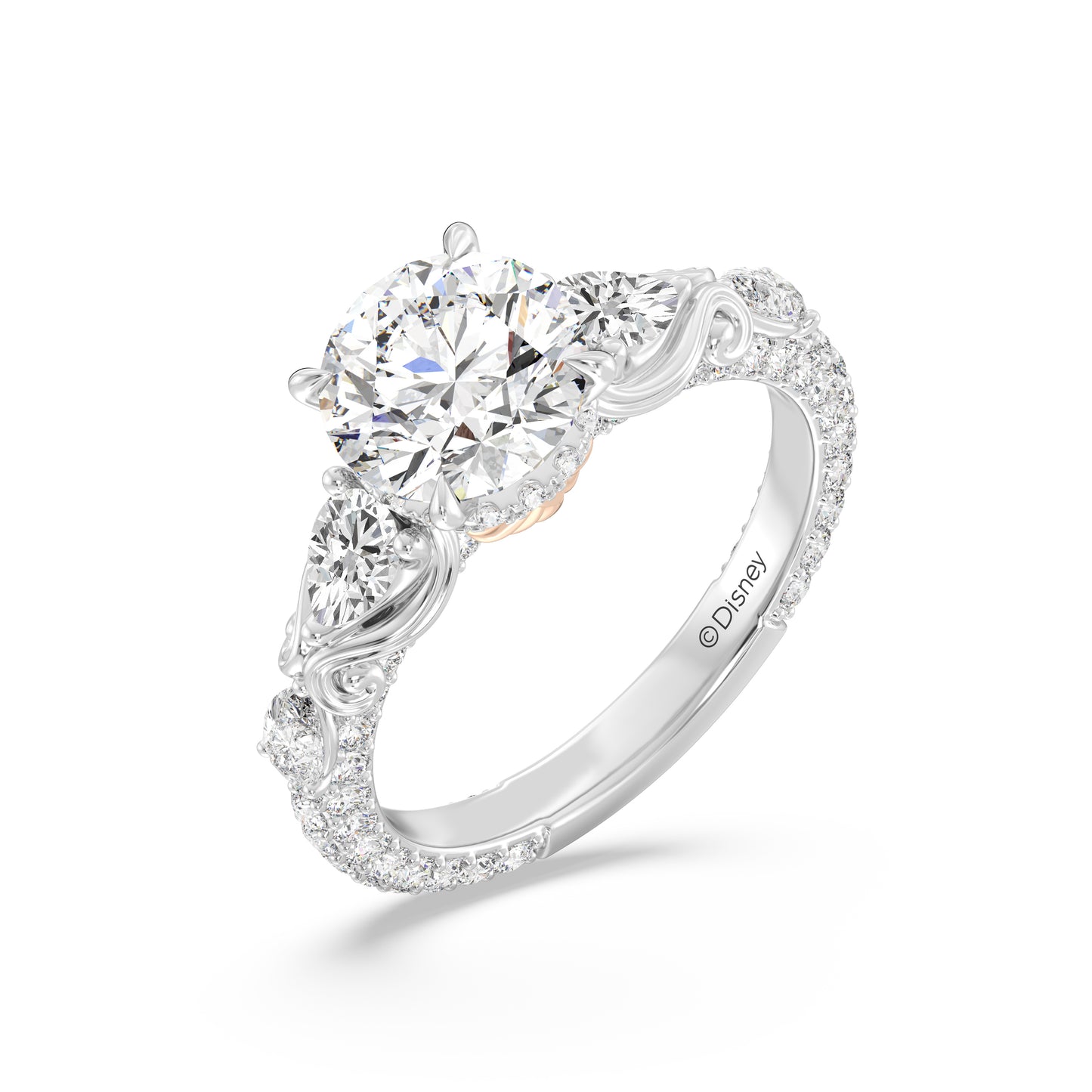Enchanted Star 3-Stone Round Lab Grown Diamond Disney Princess Ariel Engagement Ring in 14K White Gold